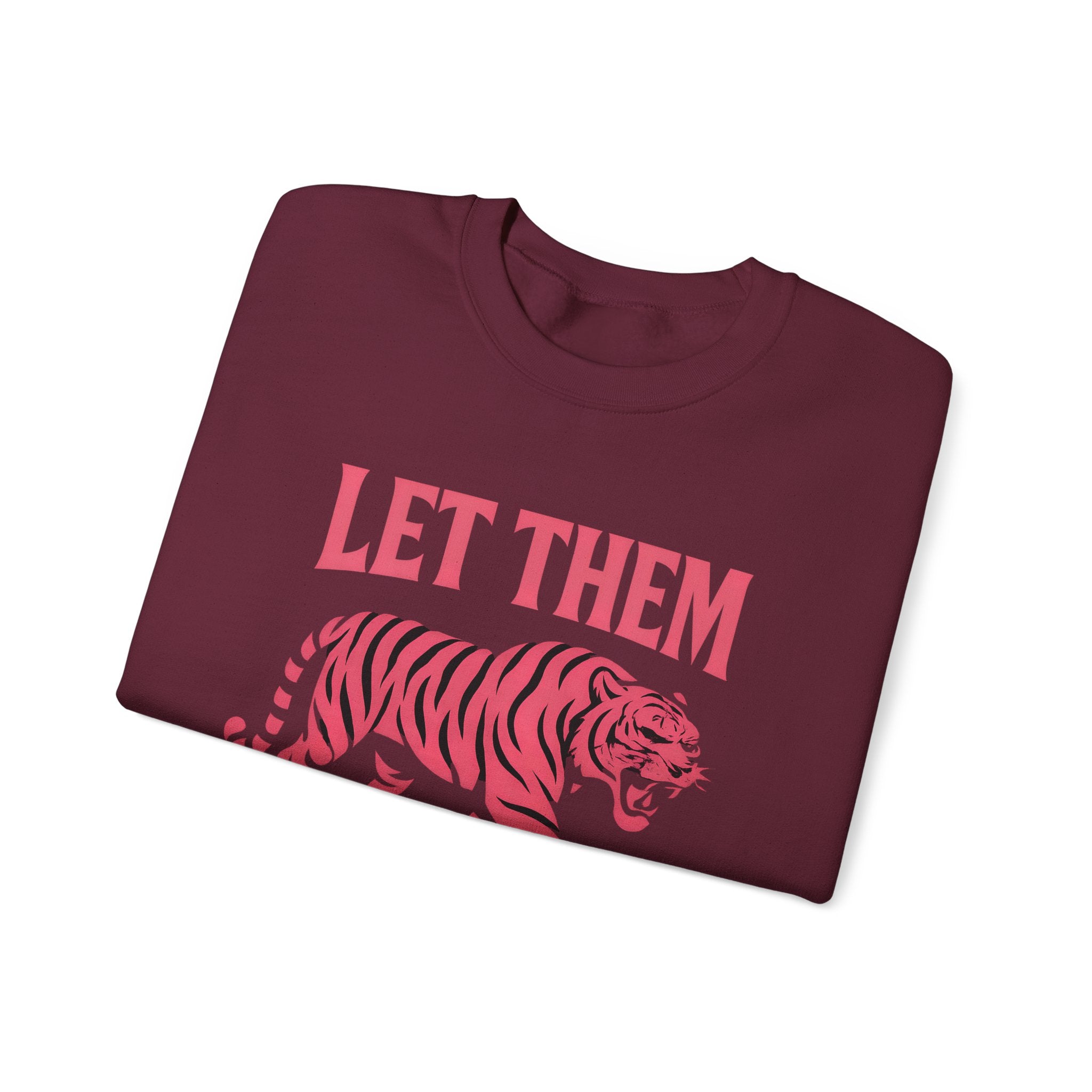 Let Them Tiger Crewneck Sweatshirt — Pink Graphic Tiger Pullover