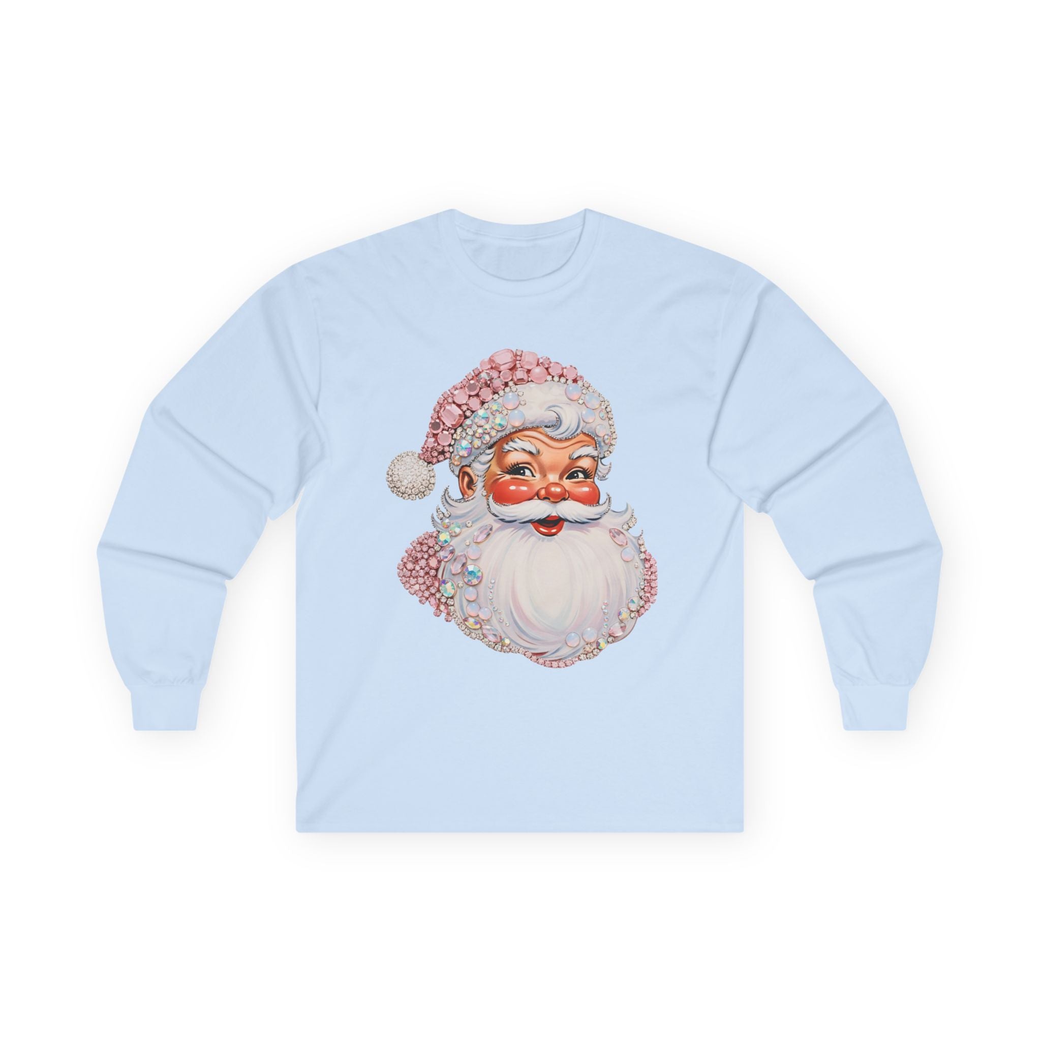 Vintage Bejeweled Santa Long Sleeve Tee — Retro Christmas Holiday Shirt