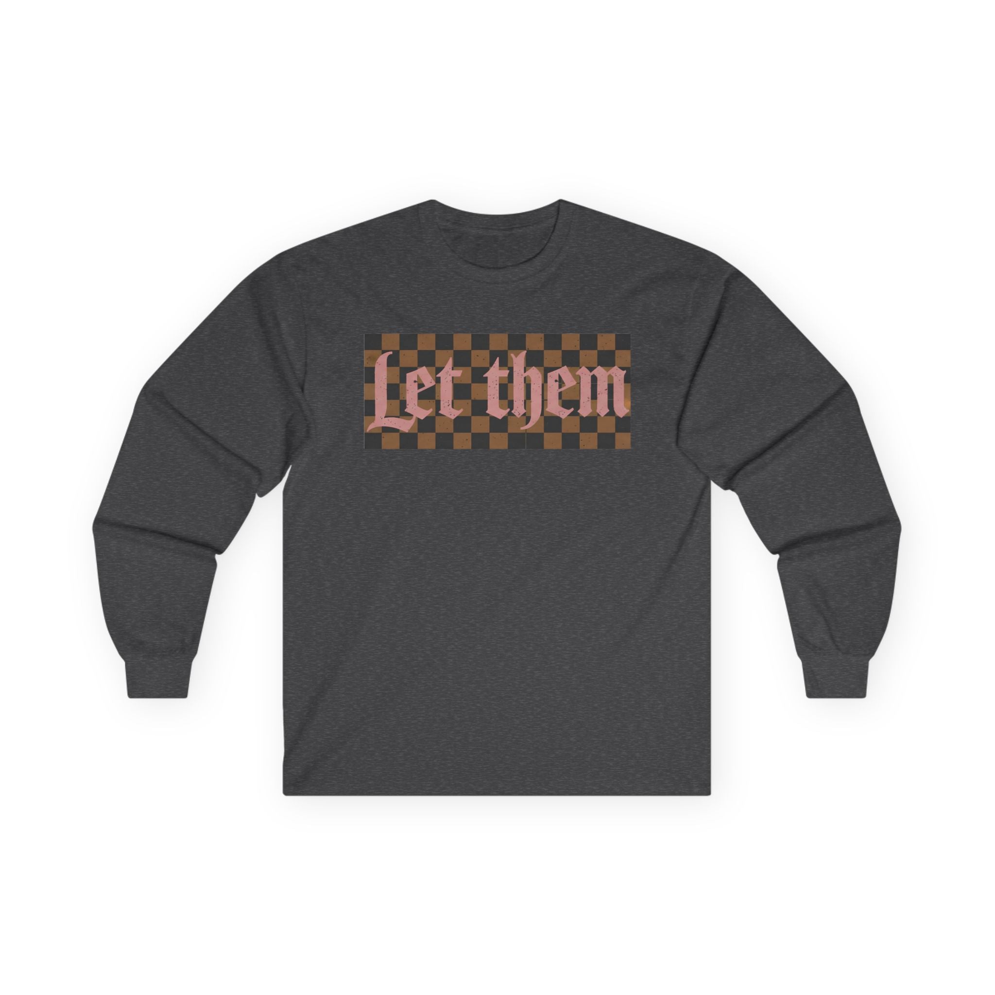Long Sleeve Tee — 'Let Them' Checkerboard Graphic