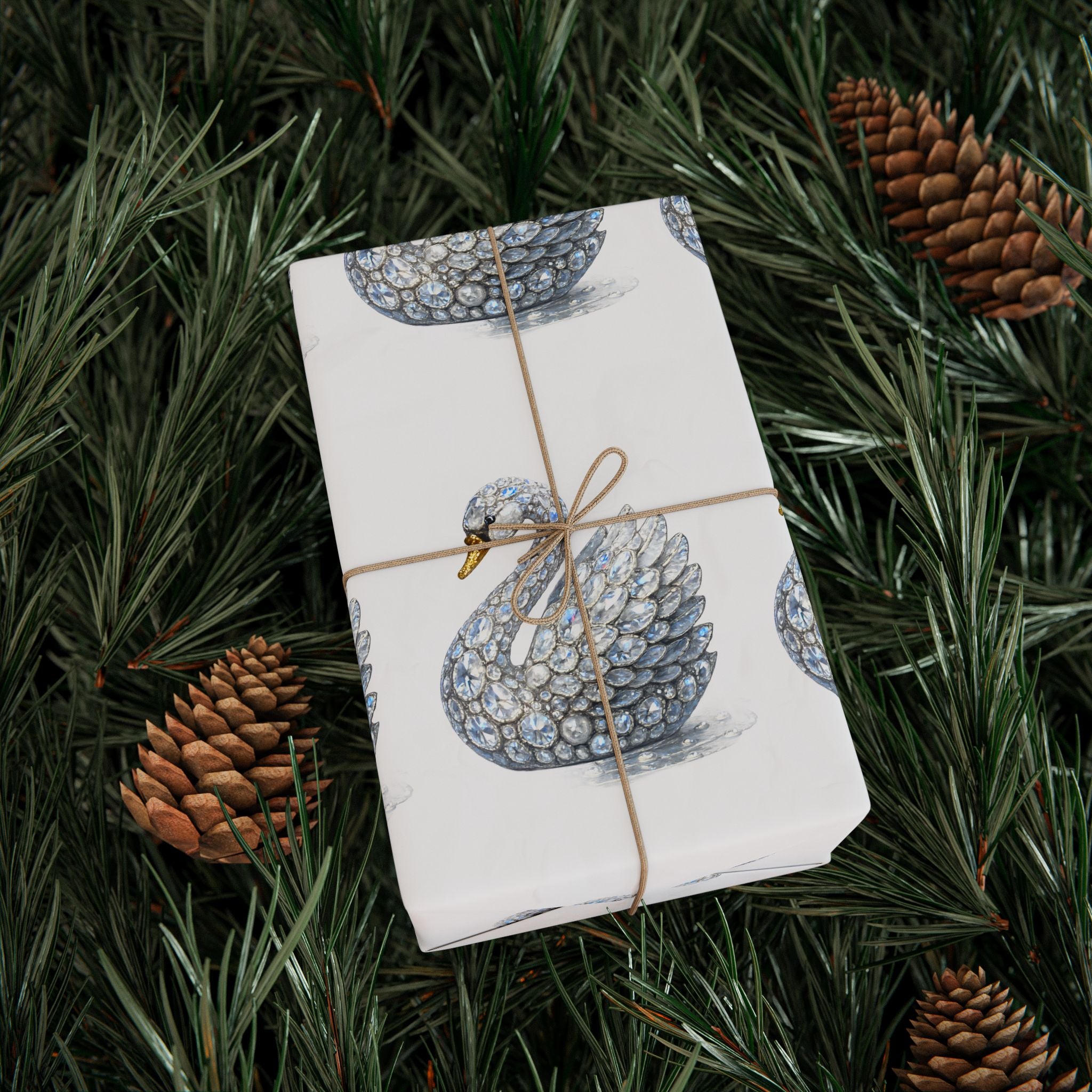 Gemstone Swan Wrapping Paper — Elegant Silver Swan Gift Wrap