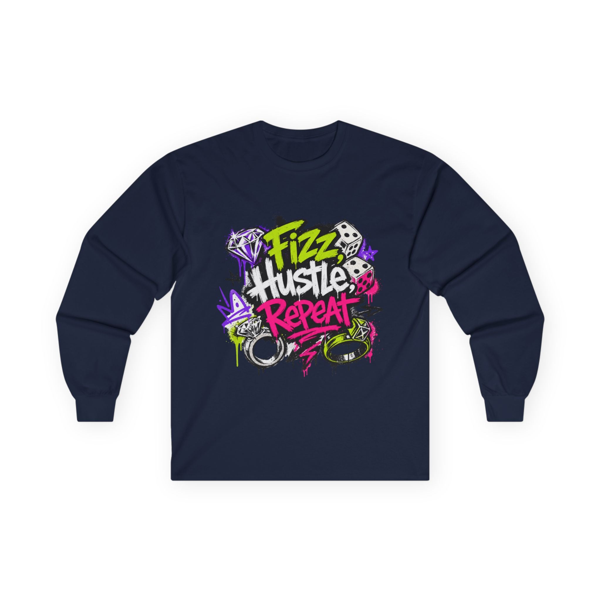 Fizz Hustle Repeat Long Sleeve Tee - Gildan