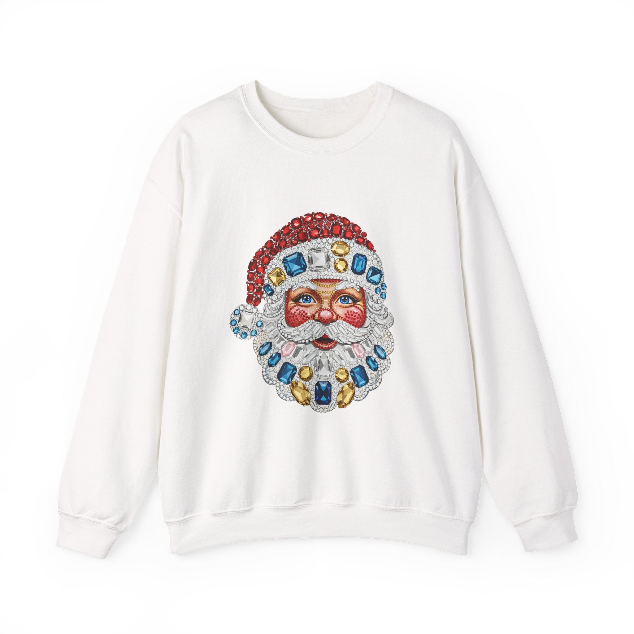 Santa Gemstone Crewneck Sweatshirt - Vintage jeweled Santa face Christmas sweater