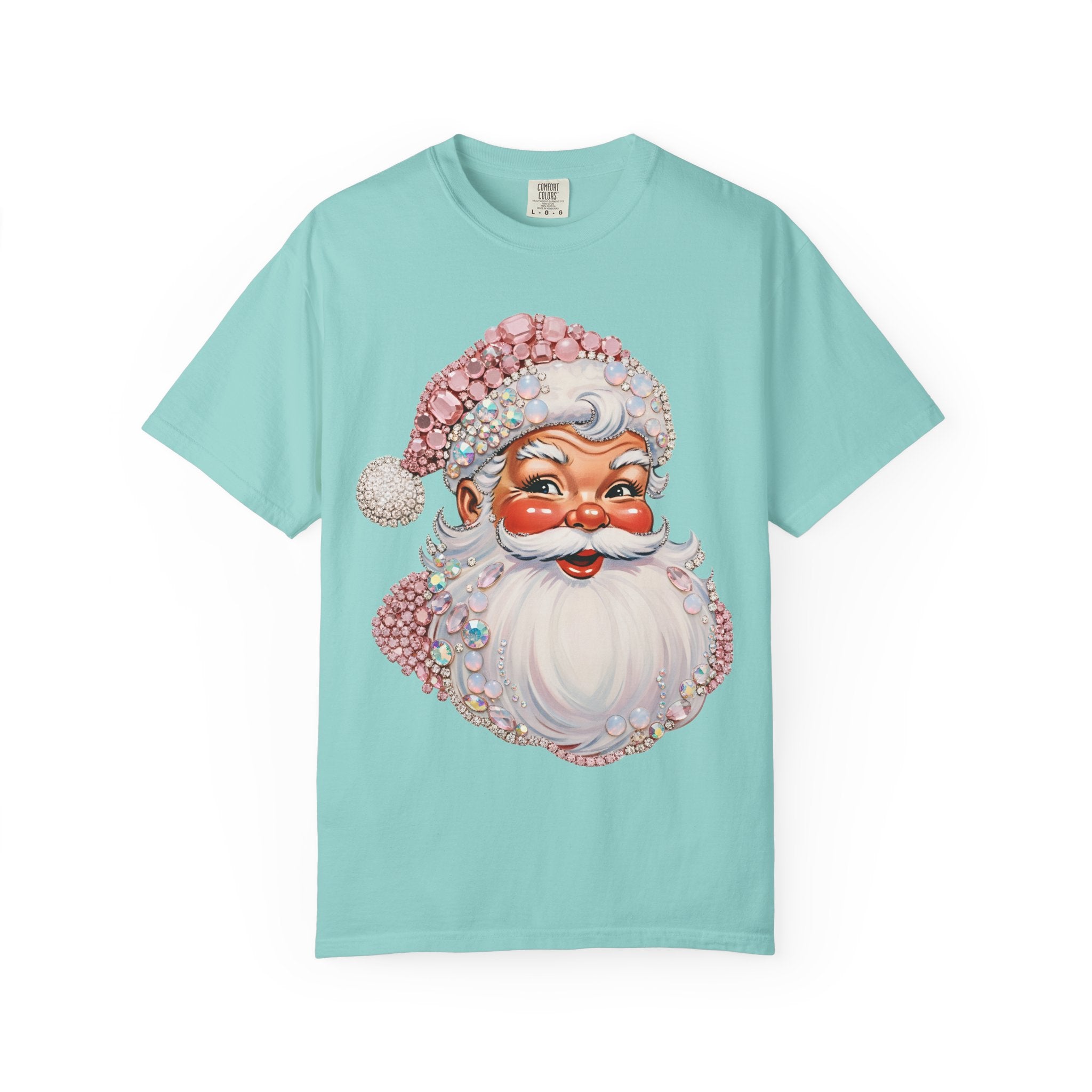 Bejeweled Santa Face Christmas T-Shirt — Vintage Sparkling Santa Holiday Tee