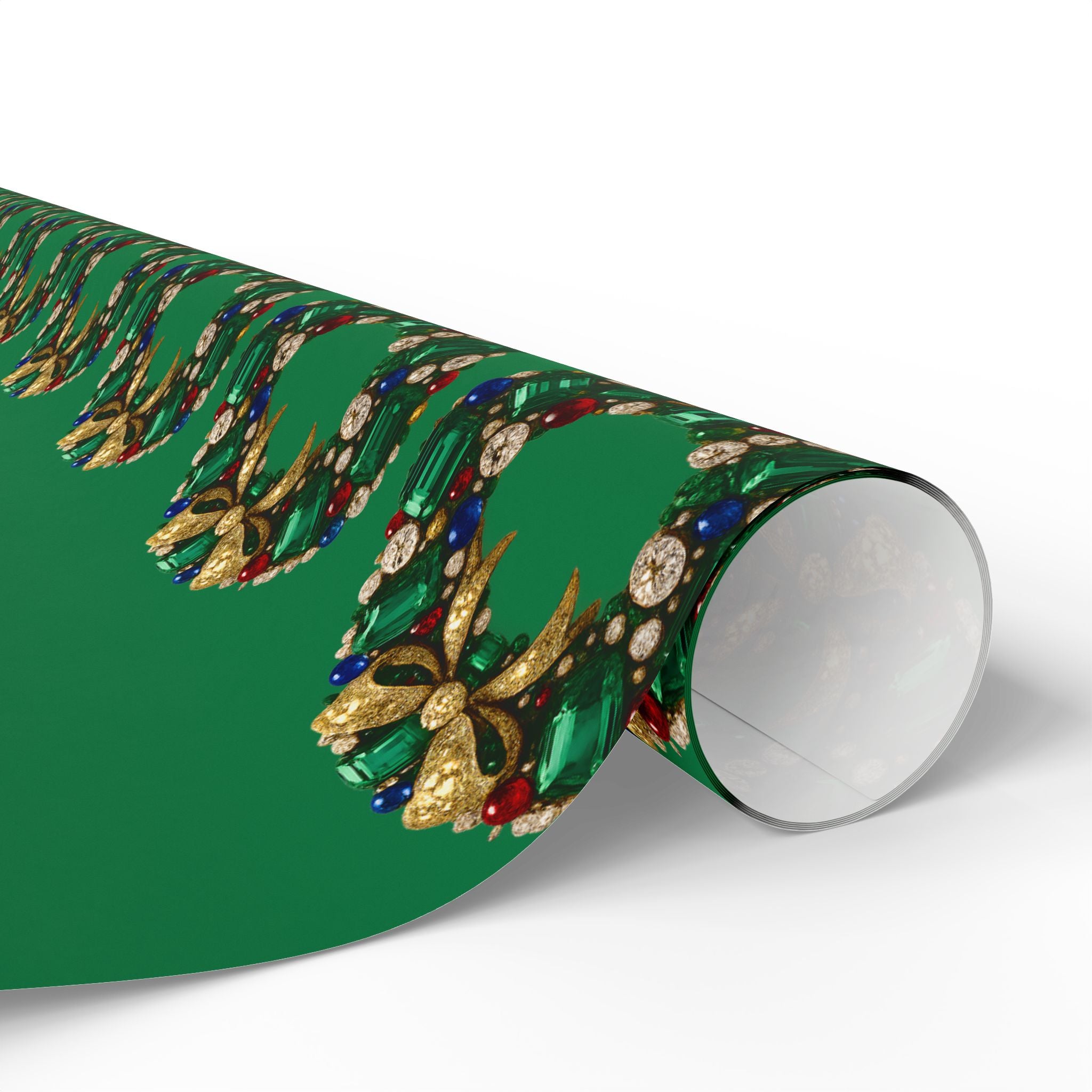 Gemstone Wreath Wrapping Paper — Festive Green Christmas Gift Wrap