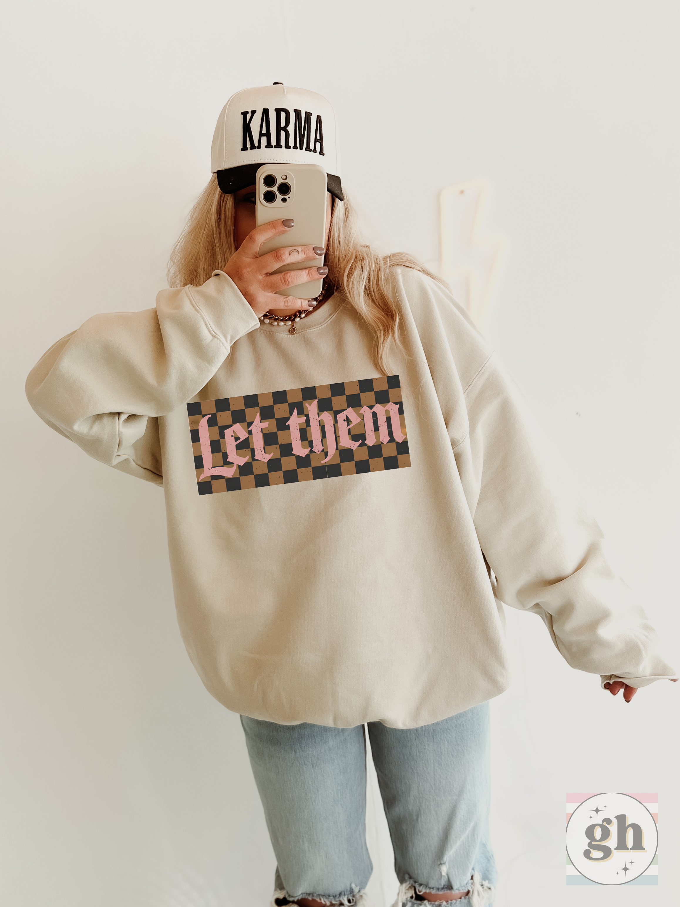 Let Them Checkerboard Crewneck Sweatshirt