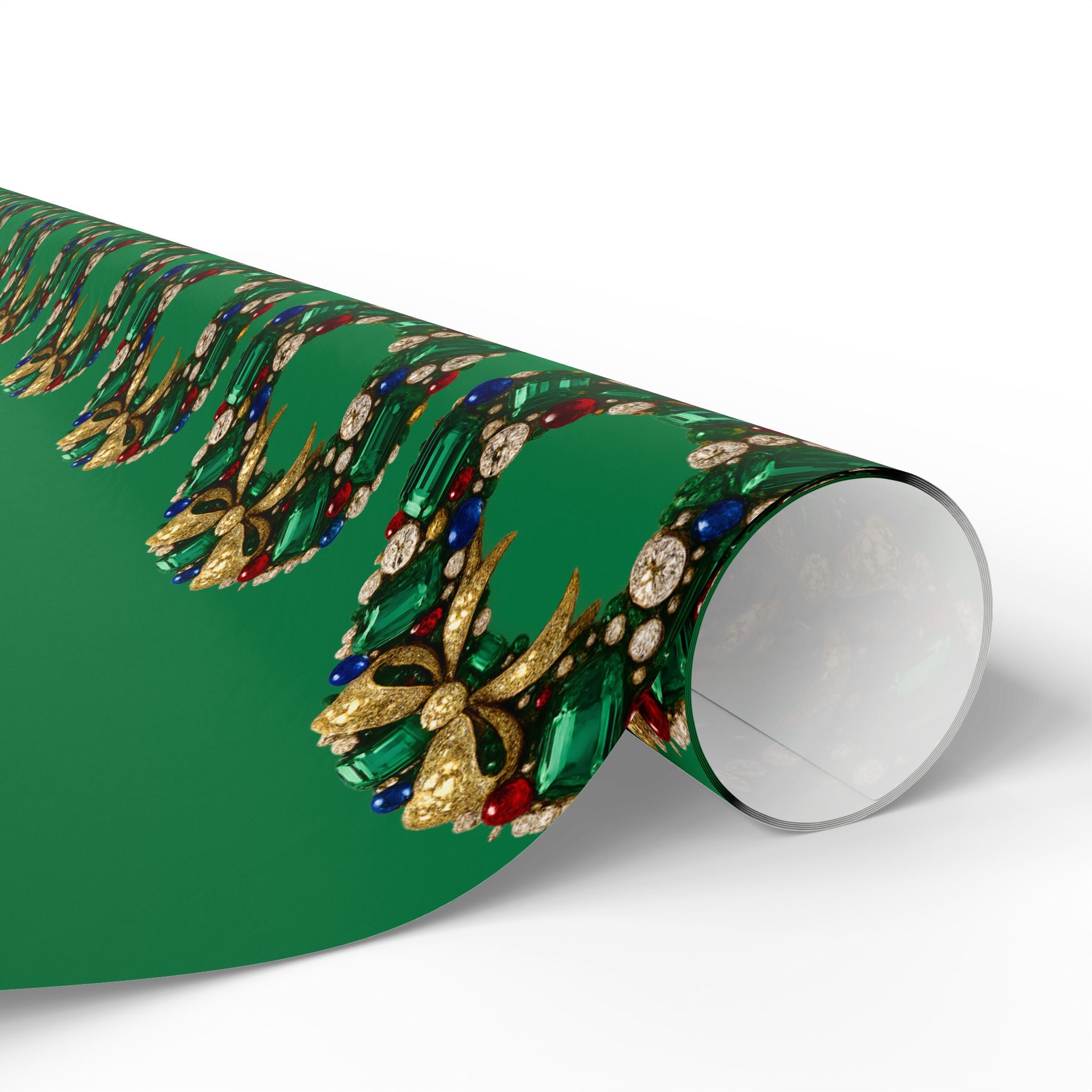 Gemstone Wreath Wrapping Paper — Festive Green Christmas Gift Wrap