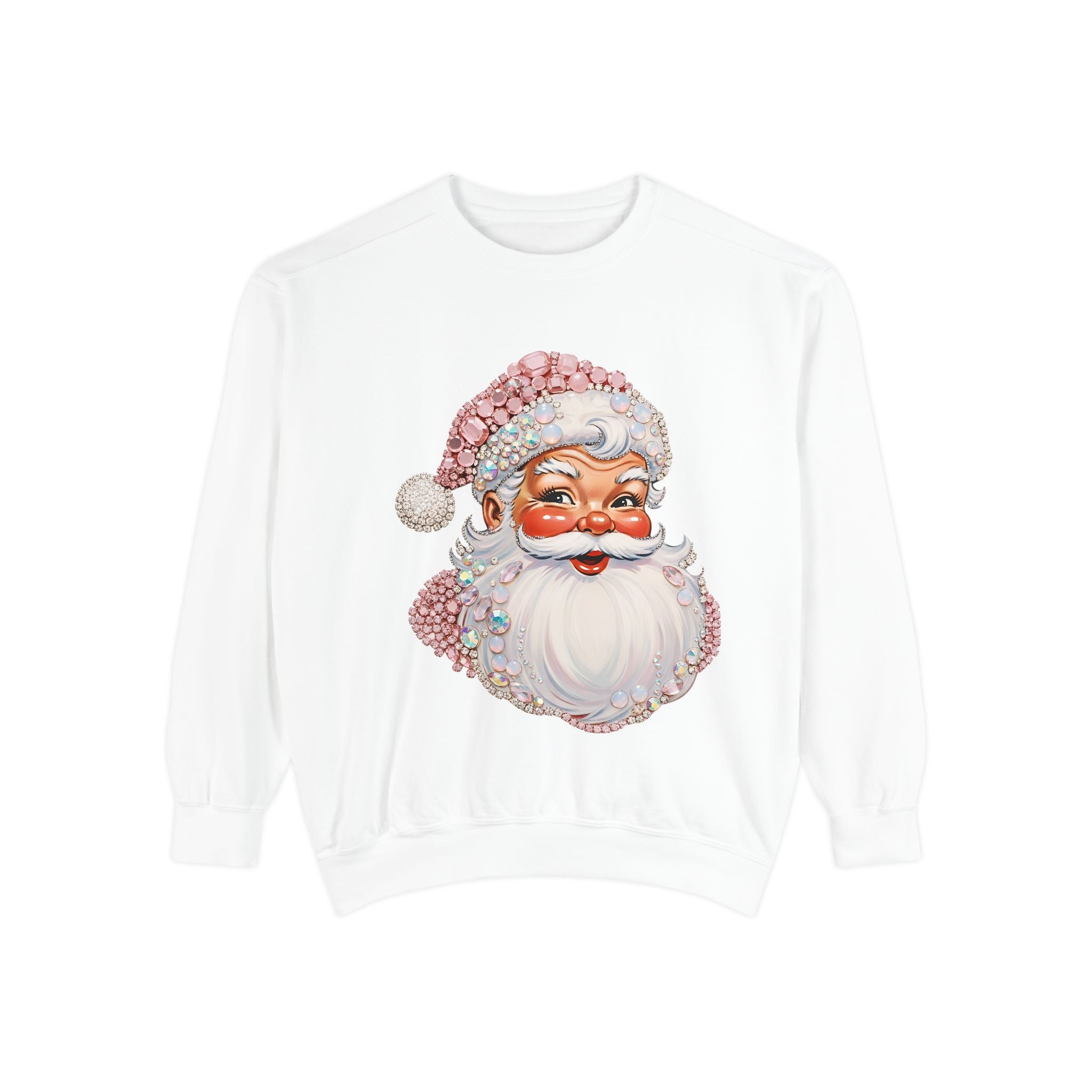 Gemstone Santa Face Sweatshirt — Retro Christmas Holiday Pullover
