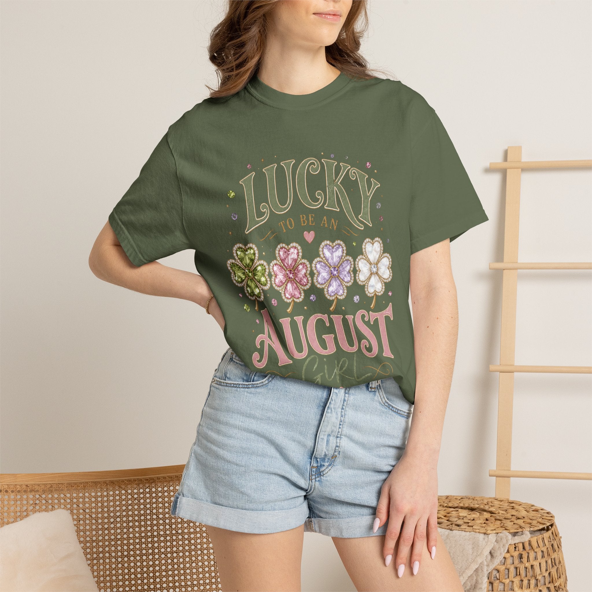 Lucky To Be an August Girl Tee - Comfort Colors