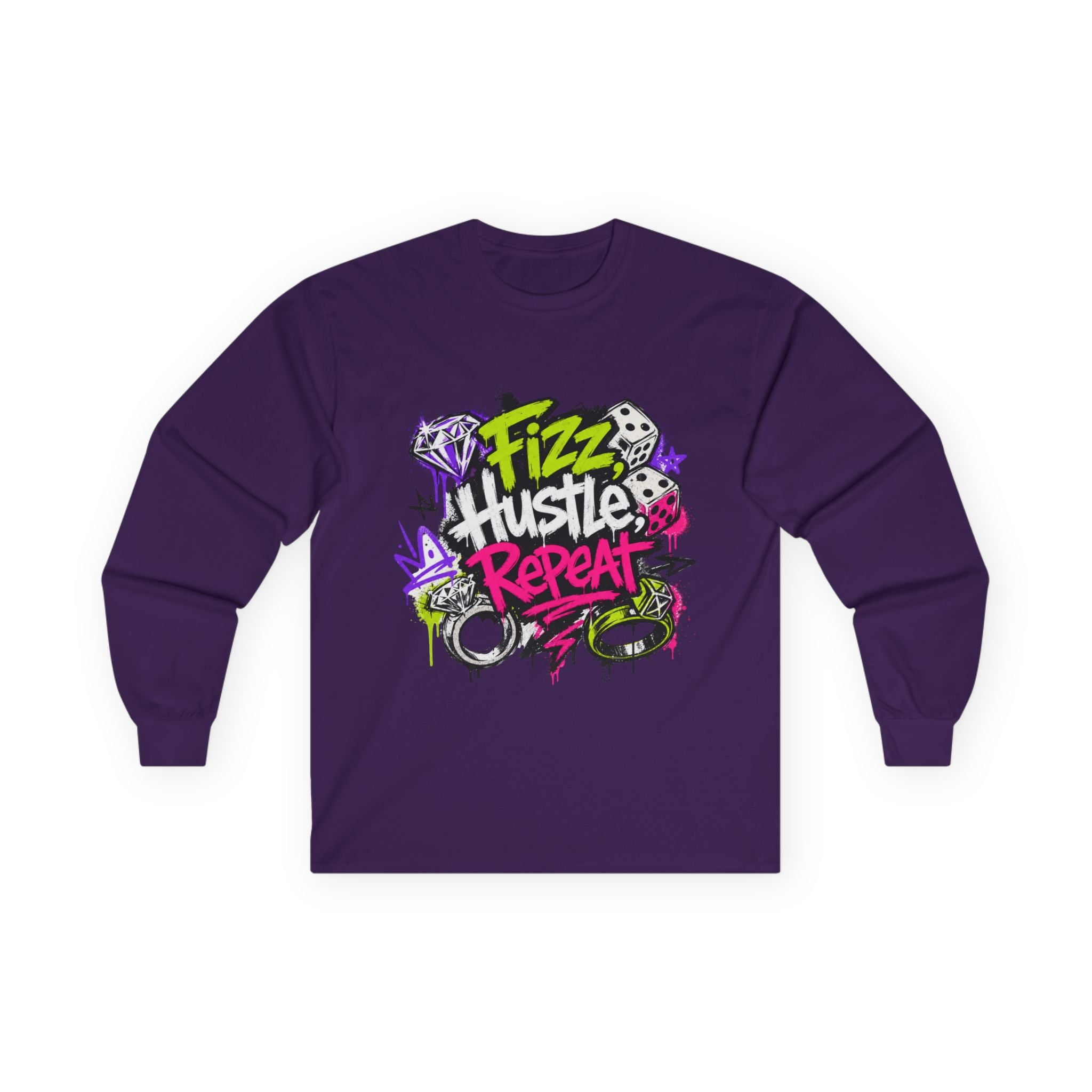 Fizz Hustle Repeat Long Sleeve Tee - Gildan