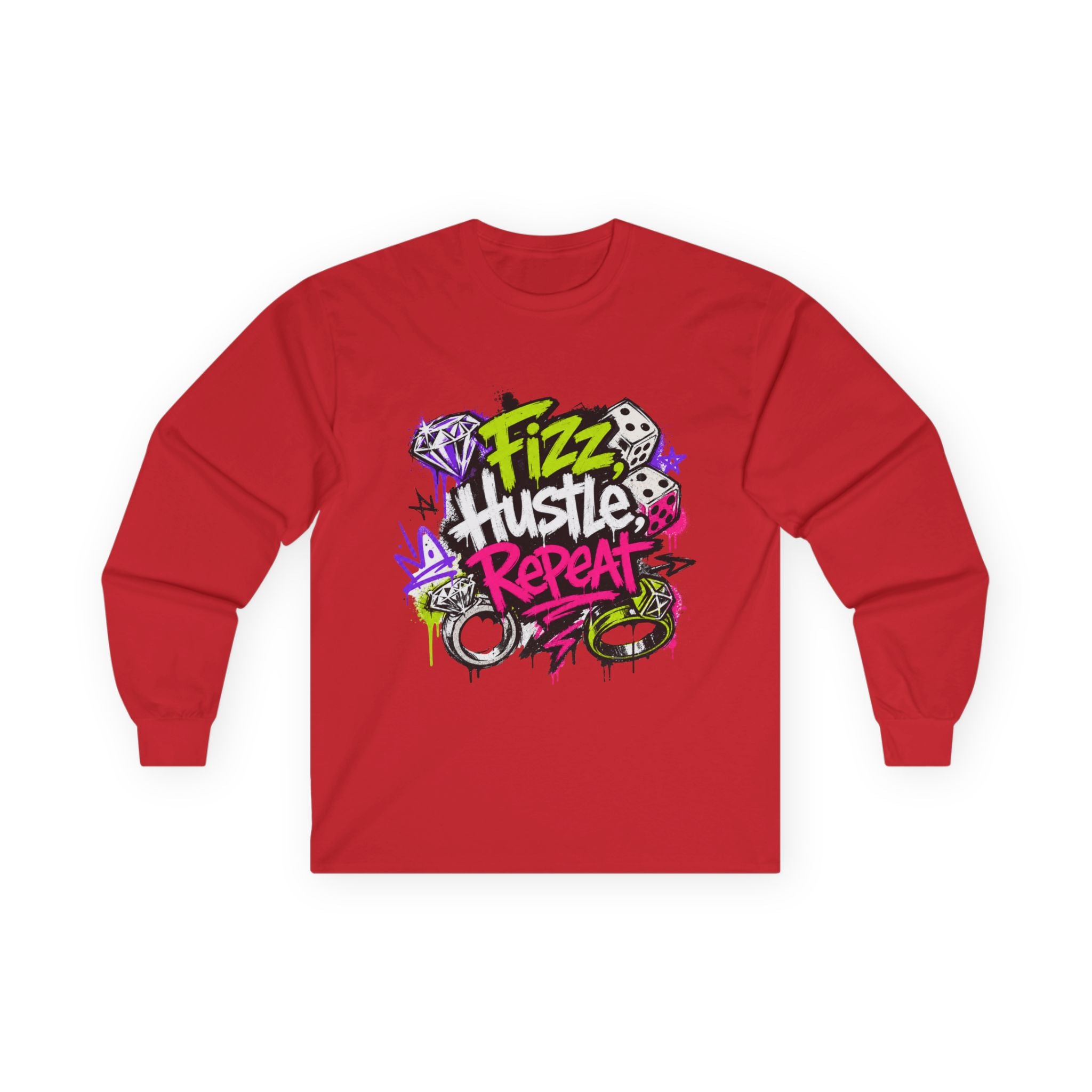 Fizz Hustle Repeat Long Sleeve Tee - Gildan