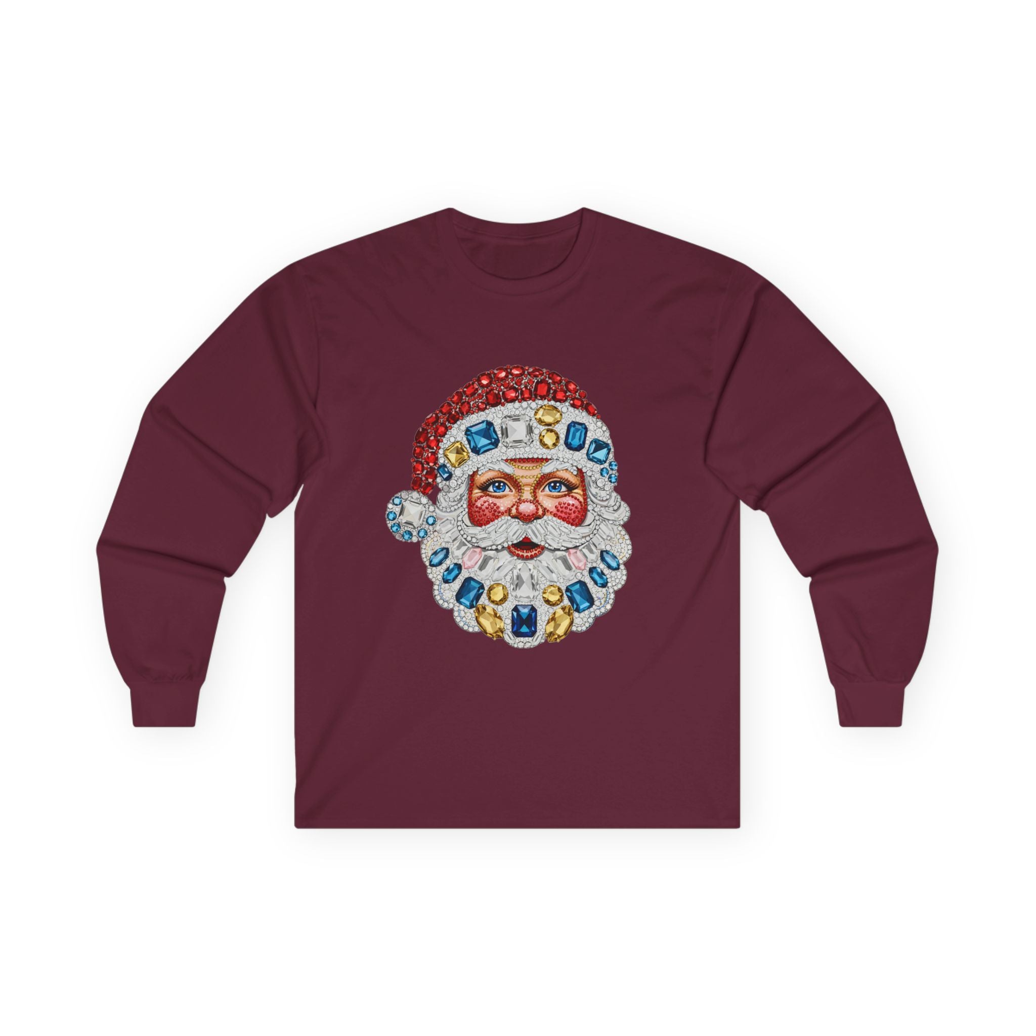 Vintage gemstone Santa Long Sleeve Tee — Retro Christmas Holiday Shirt