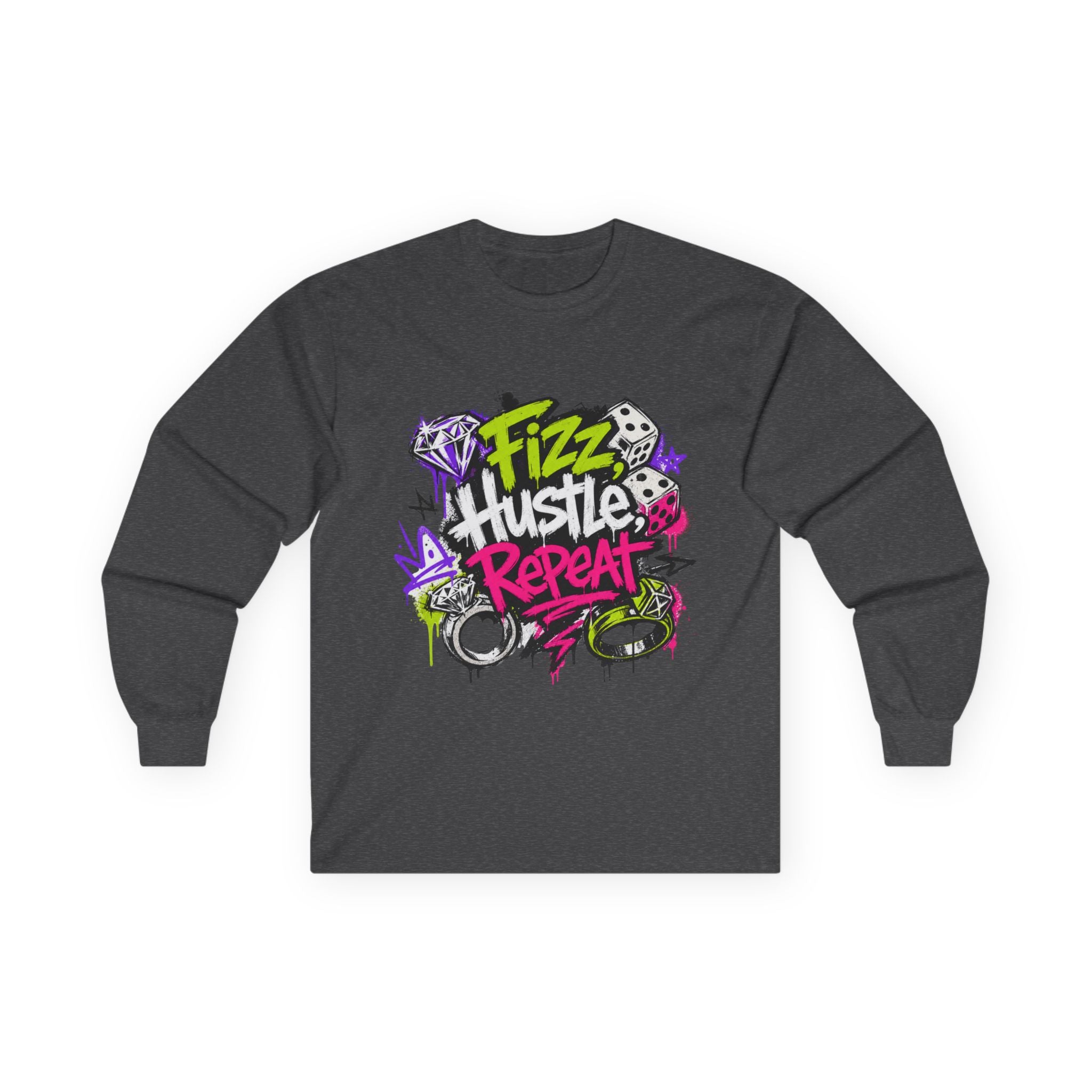 Fizz Hustle Repeat Long Sleeve Tee - Gildan