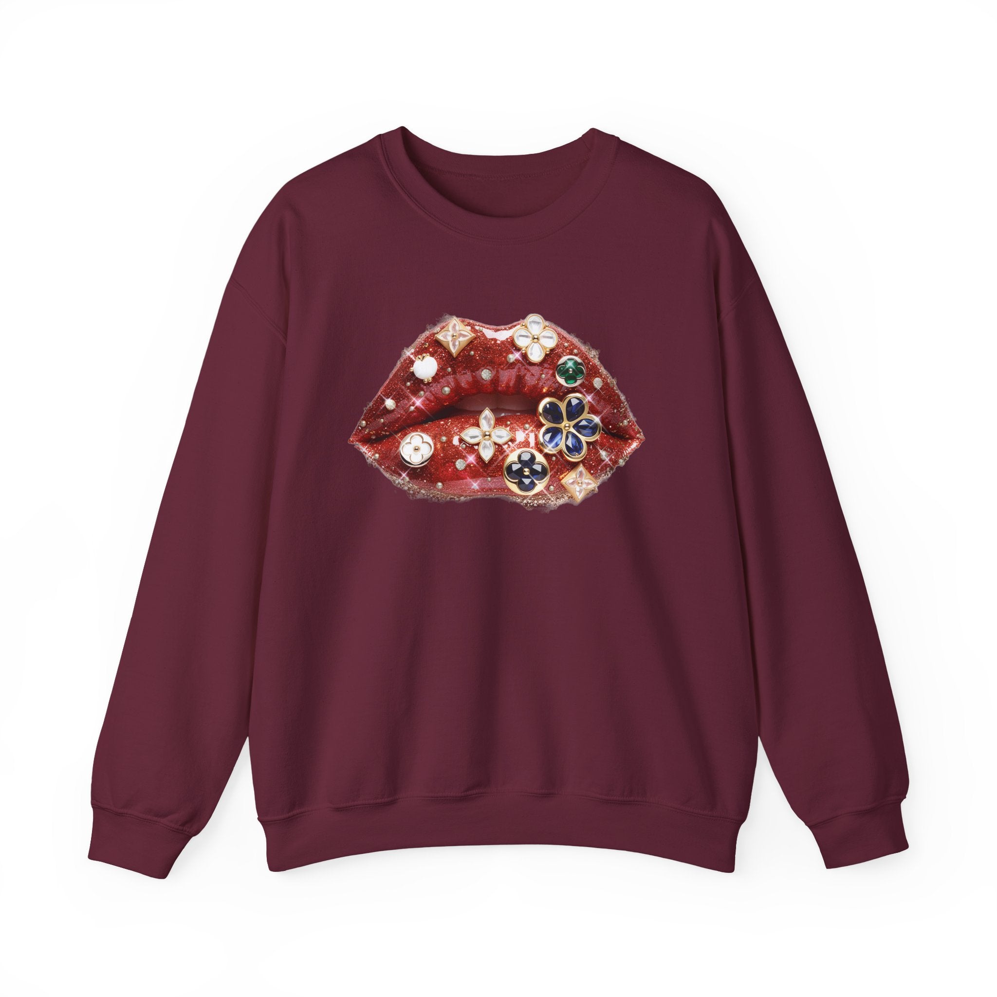 Jeweled Lips Crewneck Sweatshirt - Gildan Brand