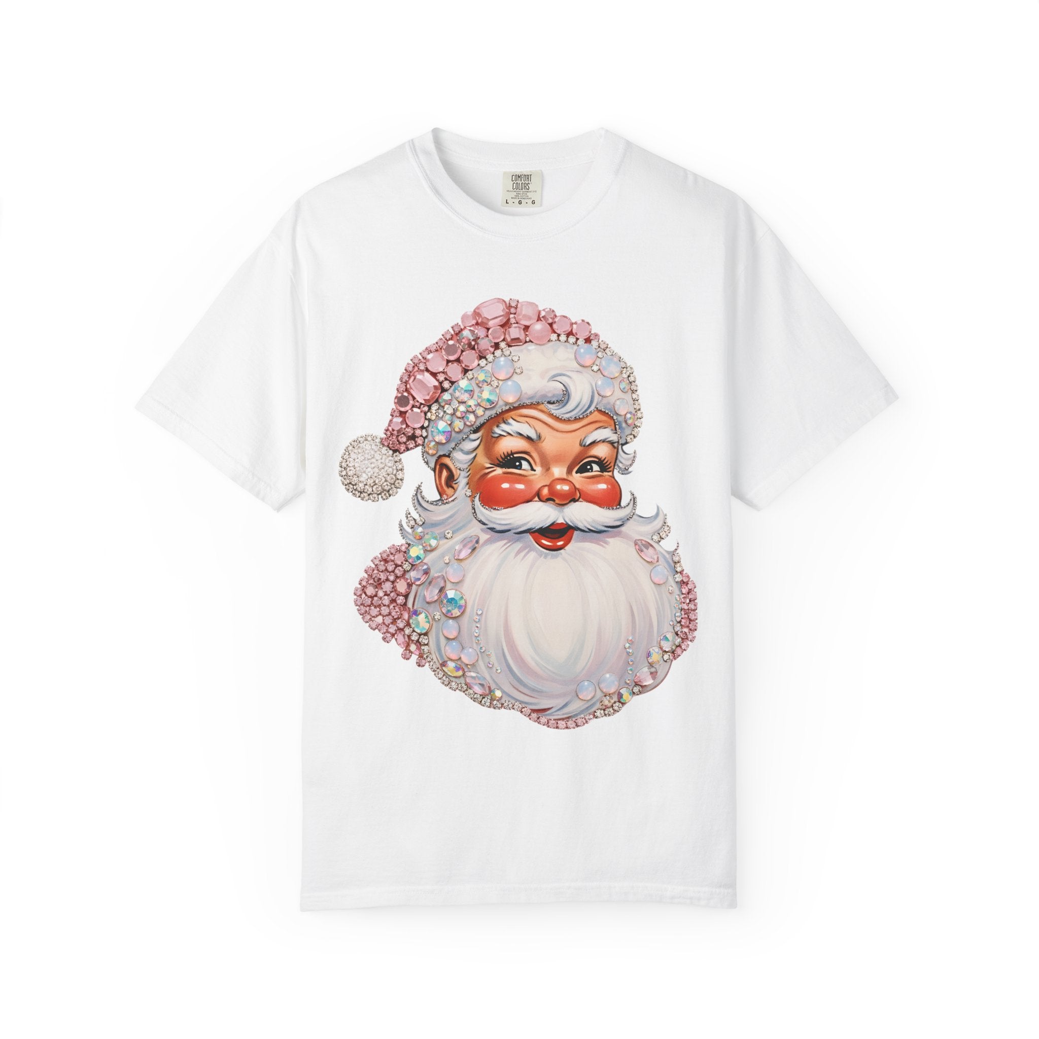 Bejeweled Santa Face Christmas T-Shirt — Vintage Sparkling Santa Holiday Tee