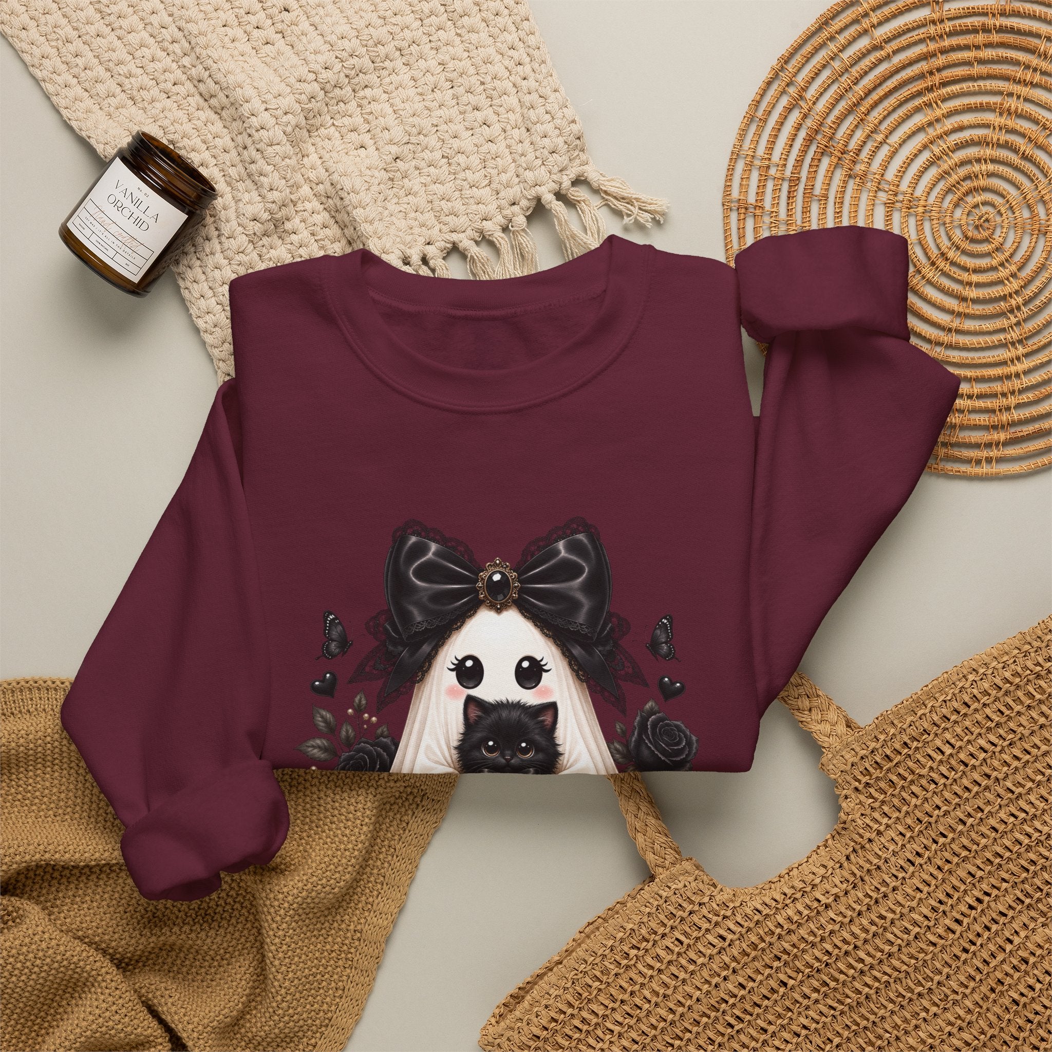 Lace Kitten Ghost Sweatshirt - Gildan