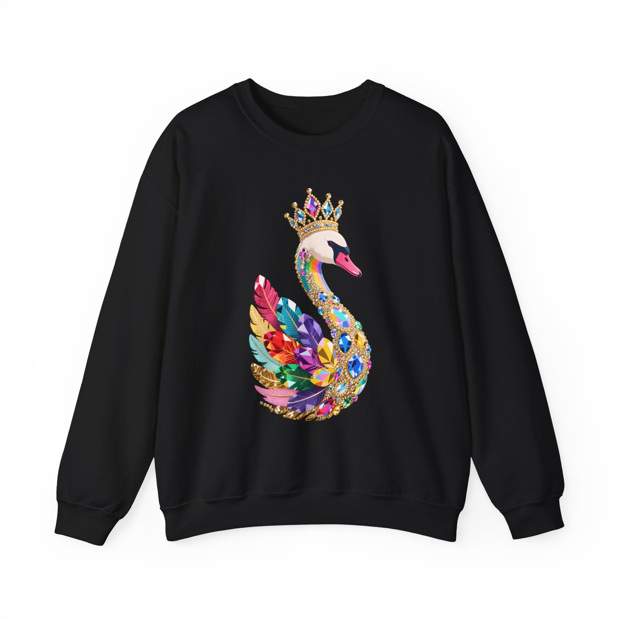 Rainbow Swan Crown Sweatshirt — Colorful Jewel Crewneck
