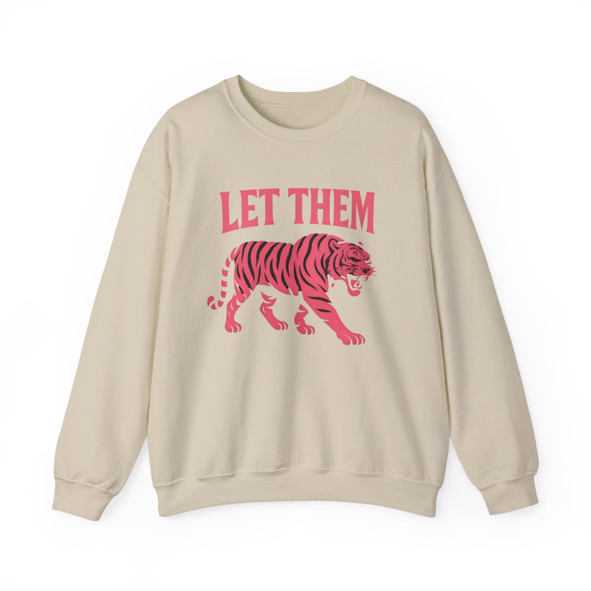 Let Them Tiger Crewneck Sweatshirt — Pink Graphic Tiger Pullover