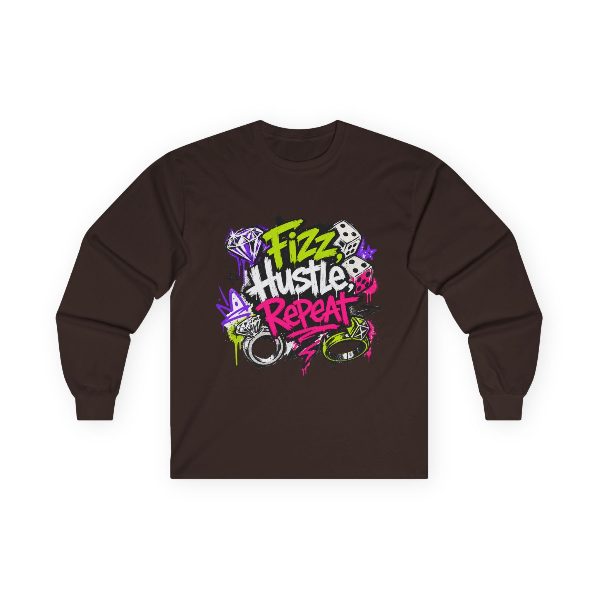 Fizz Hustle Repeat Long Sleeve Tee - Gildan