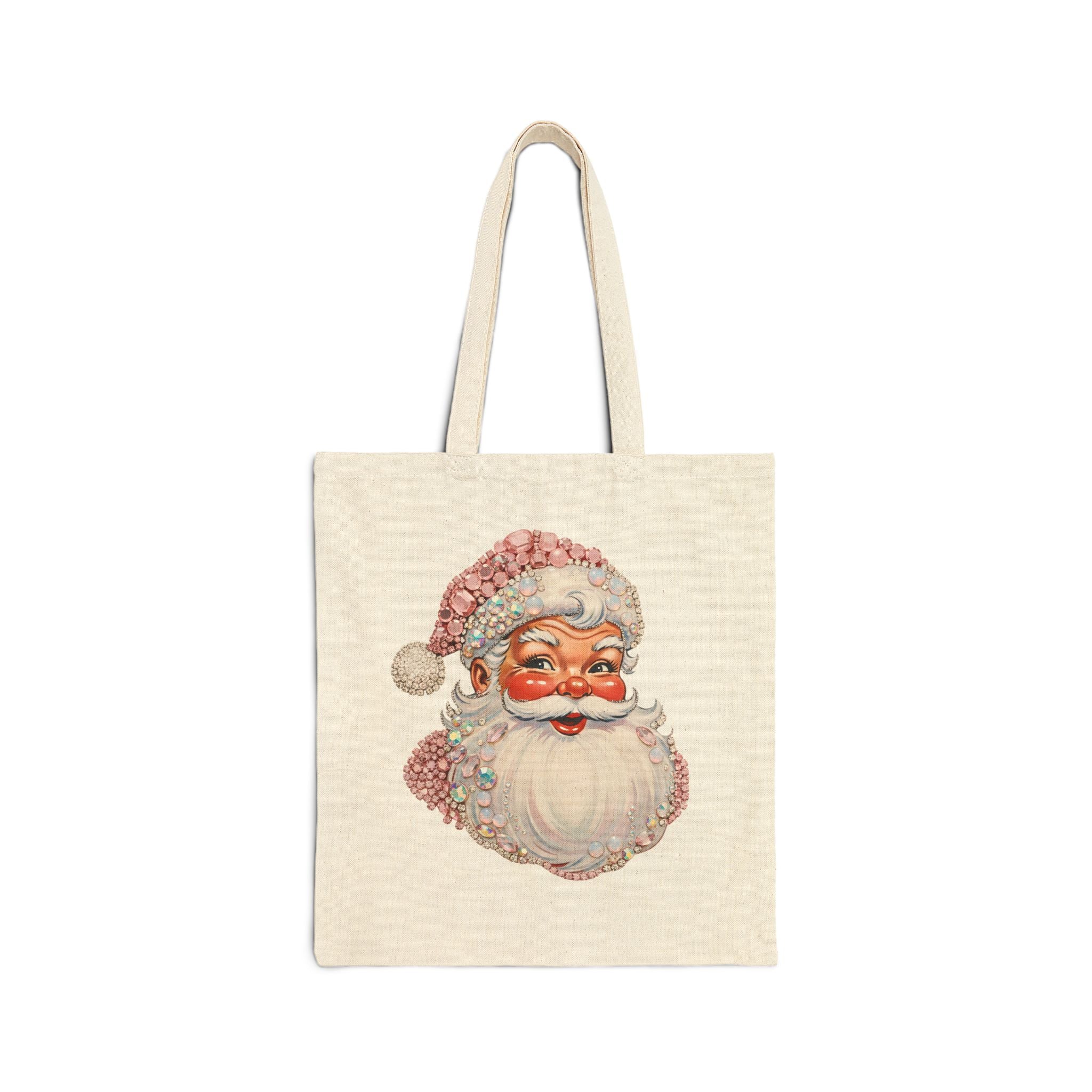 Vintage Santa Tote Bag - Retro Christmas Canvas Grocery Shopper