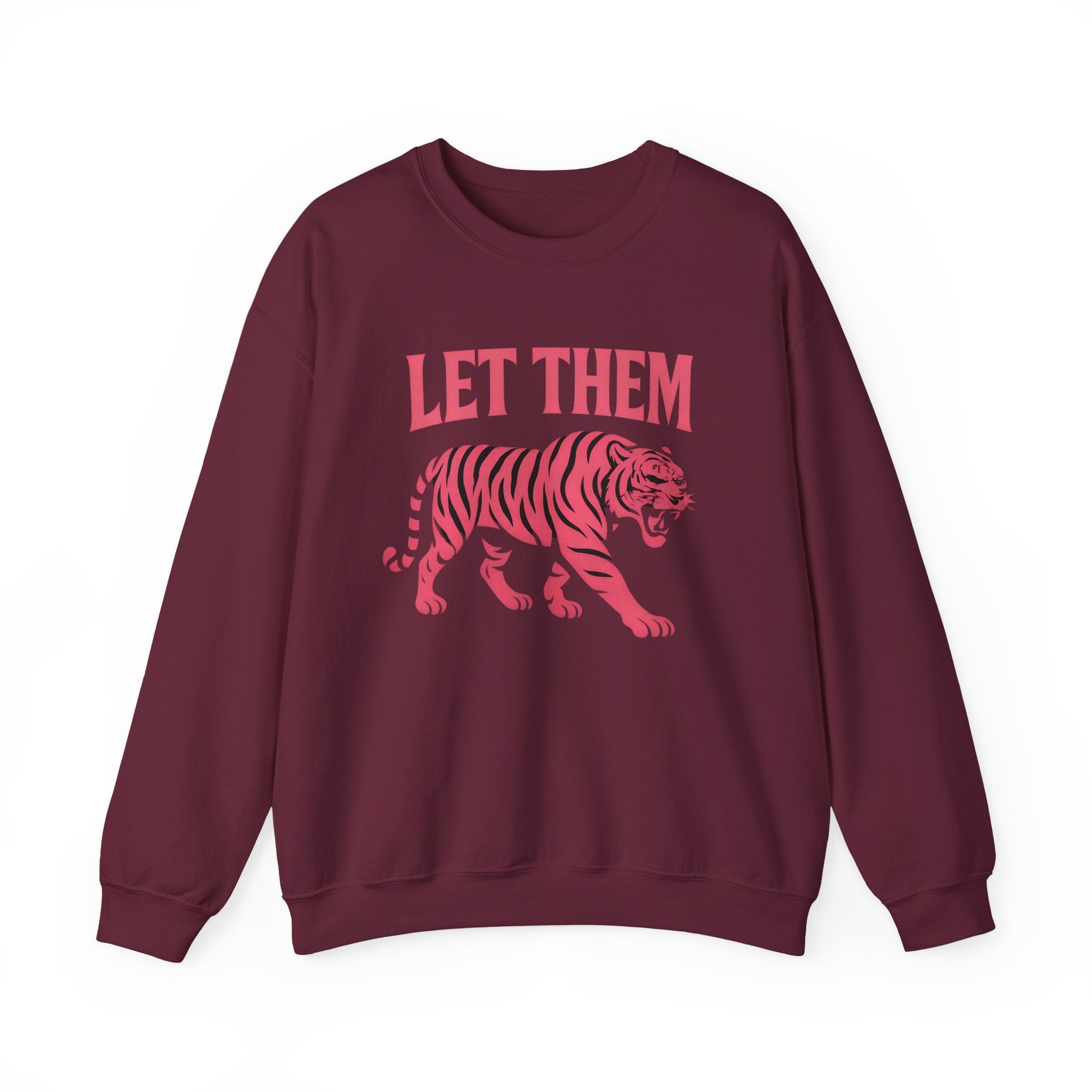 Let Them Tiger Crewneck Sweatshirt — Pink Graphic Tiger Pullover