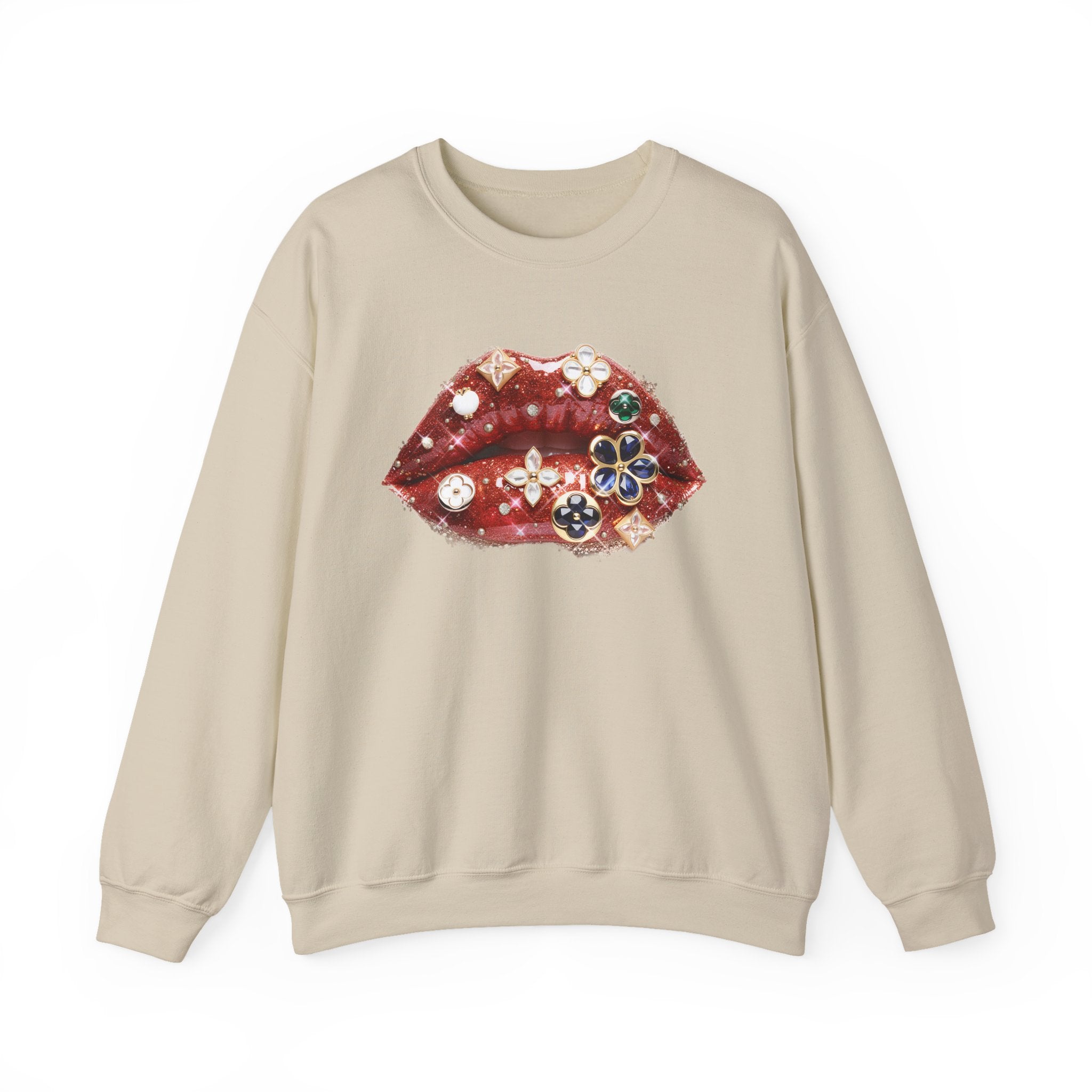 Jeweled Lips Crewneck Sweatshirt - Gildan Brand