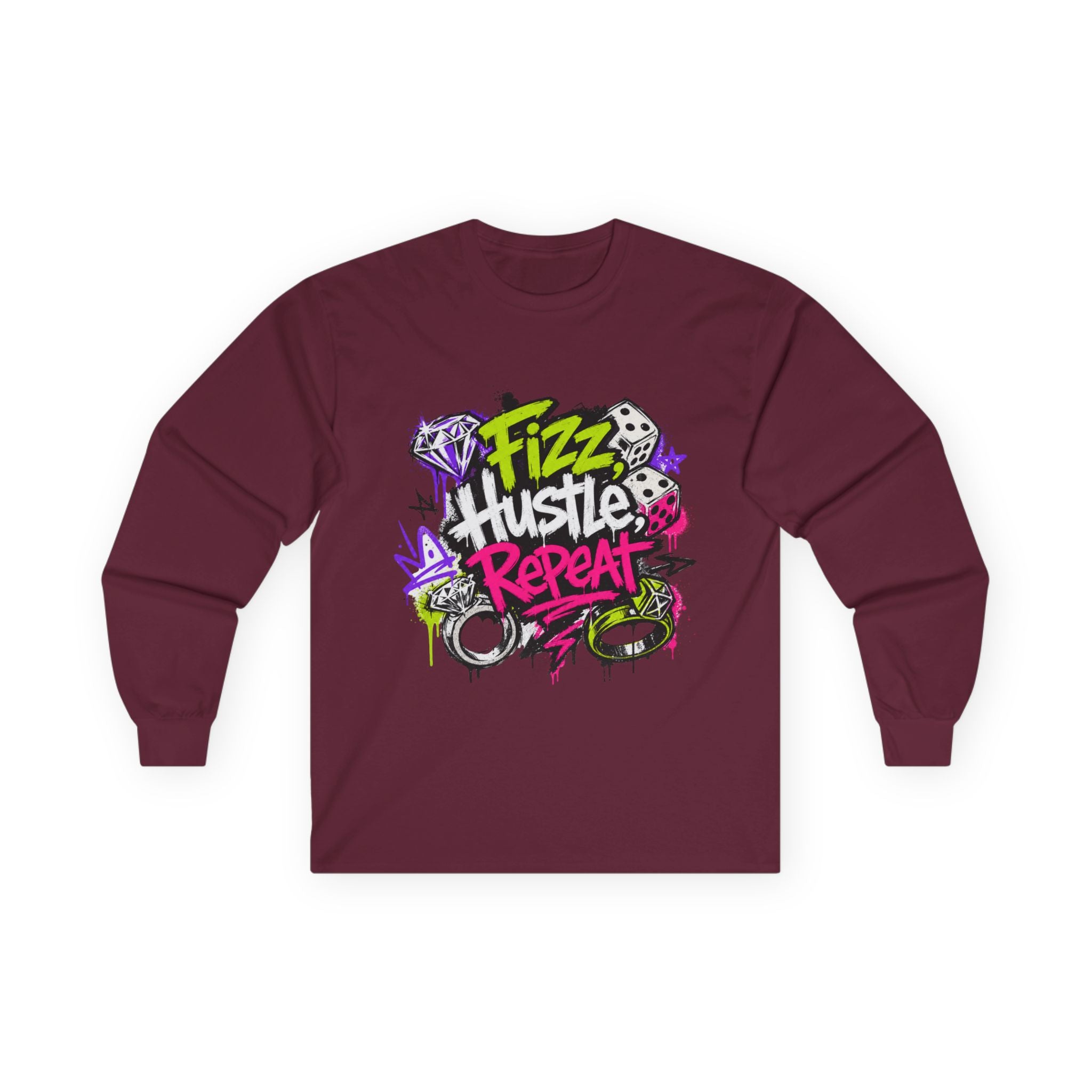 Fizz Hustle Repeat Long Sleeve Tee - Gildan