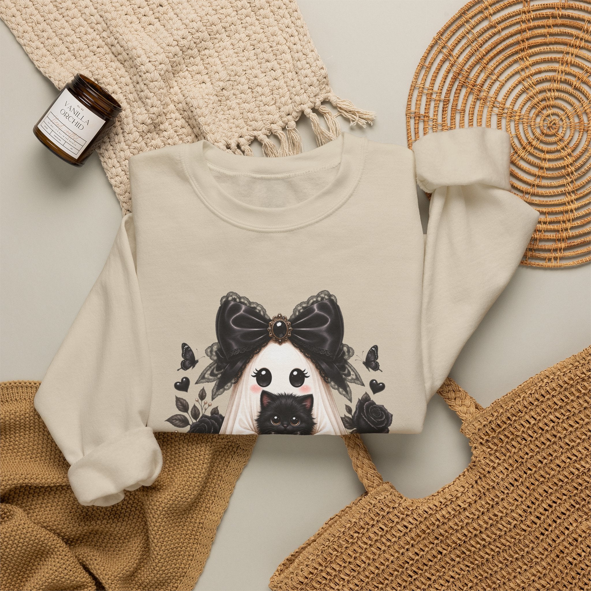 Lace Kitten Ghost Sweatshirt - Gildan
