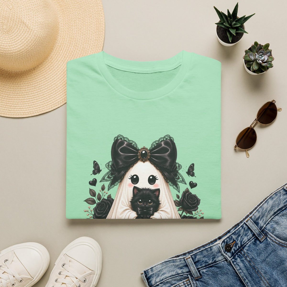 Lace Kitten Ghost Tee - Gildan