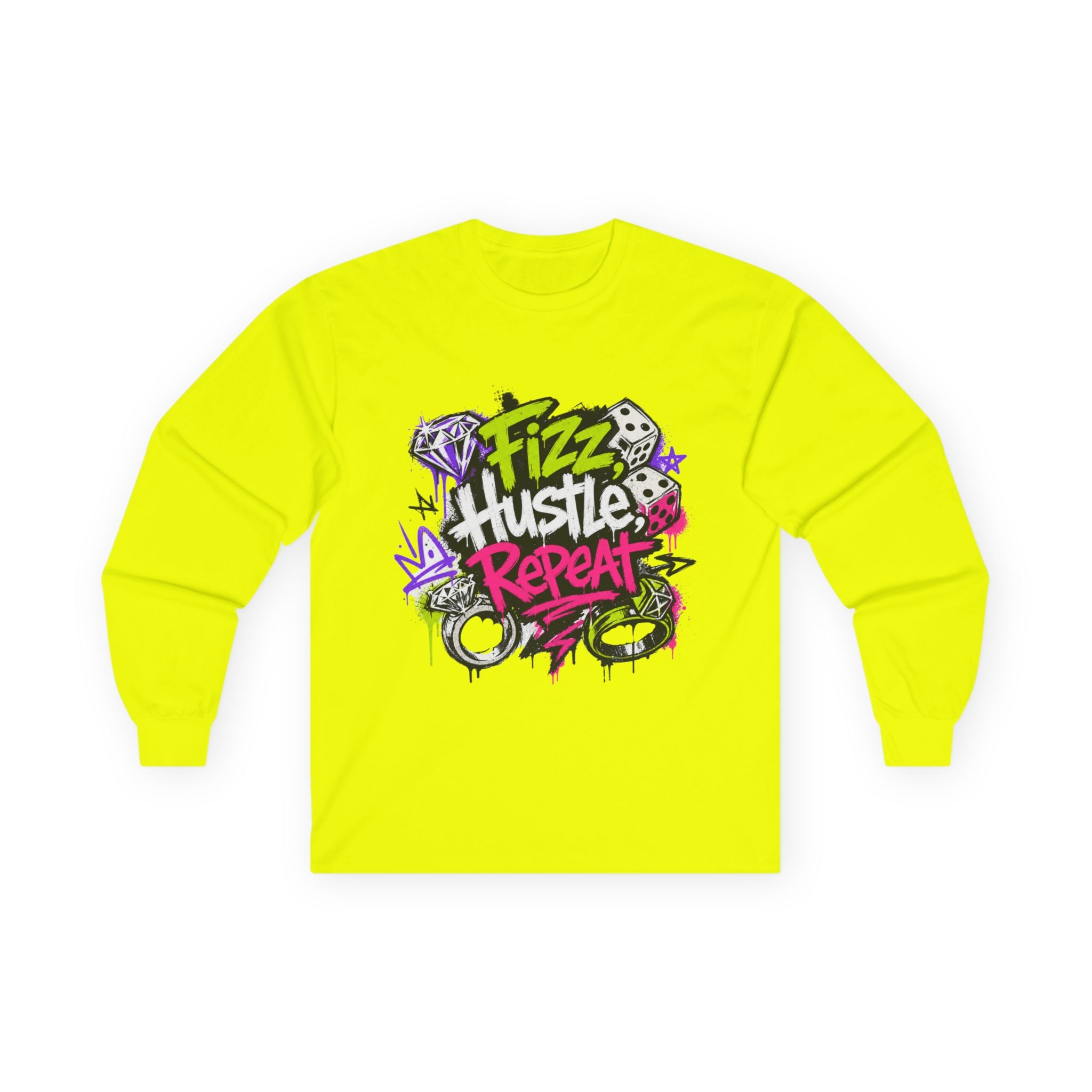 Fizz Hustle Repeat Long Sleeve Tee - Gildan