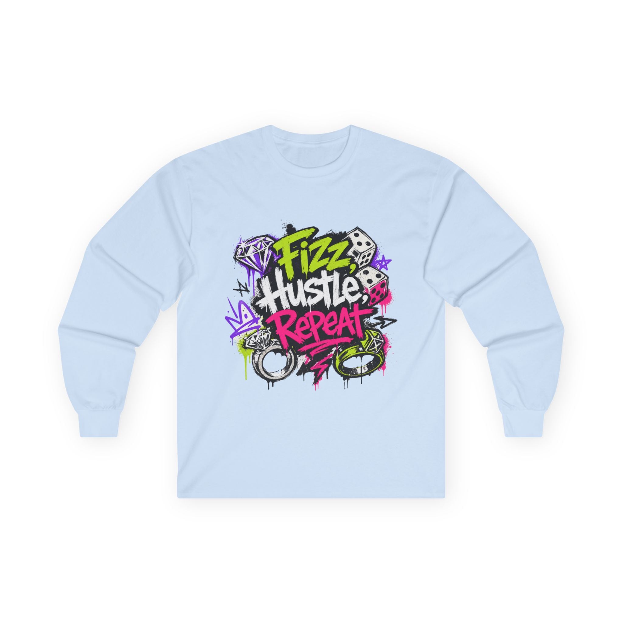 Fizz Hustle Repeat Long Sleeve Tee - Gildan