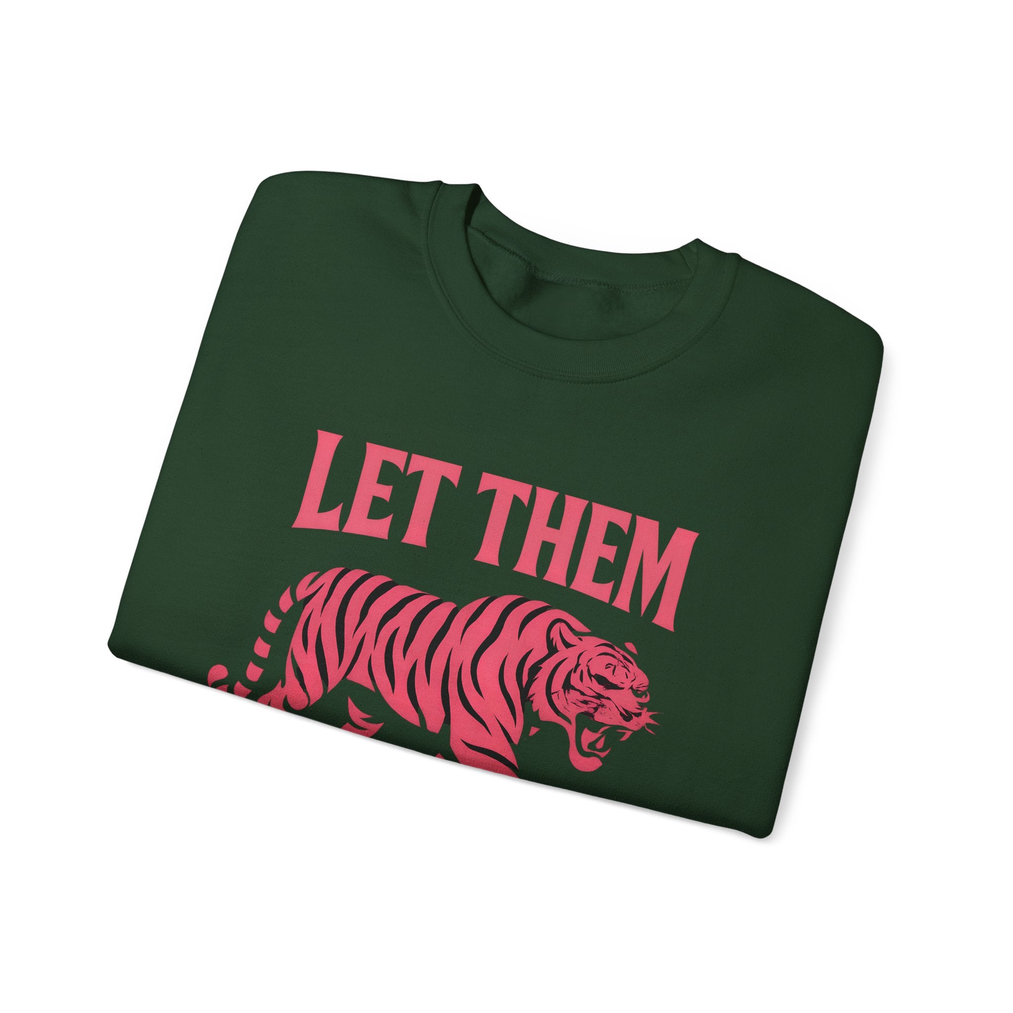Let Them Tiger Crewneck Sweatshirt — Pink Graphic Tiger Pullover