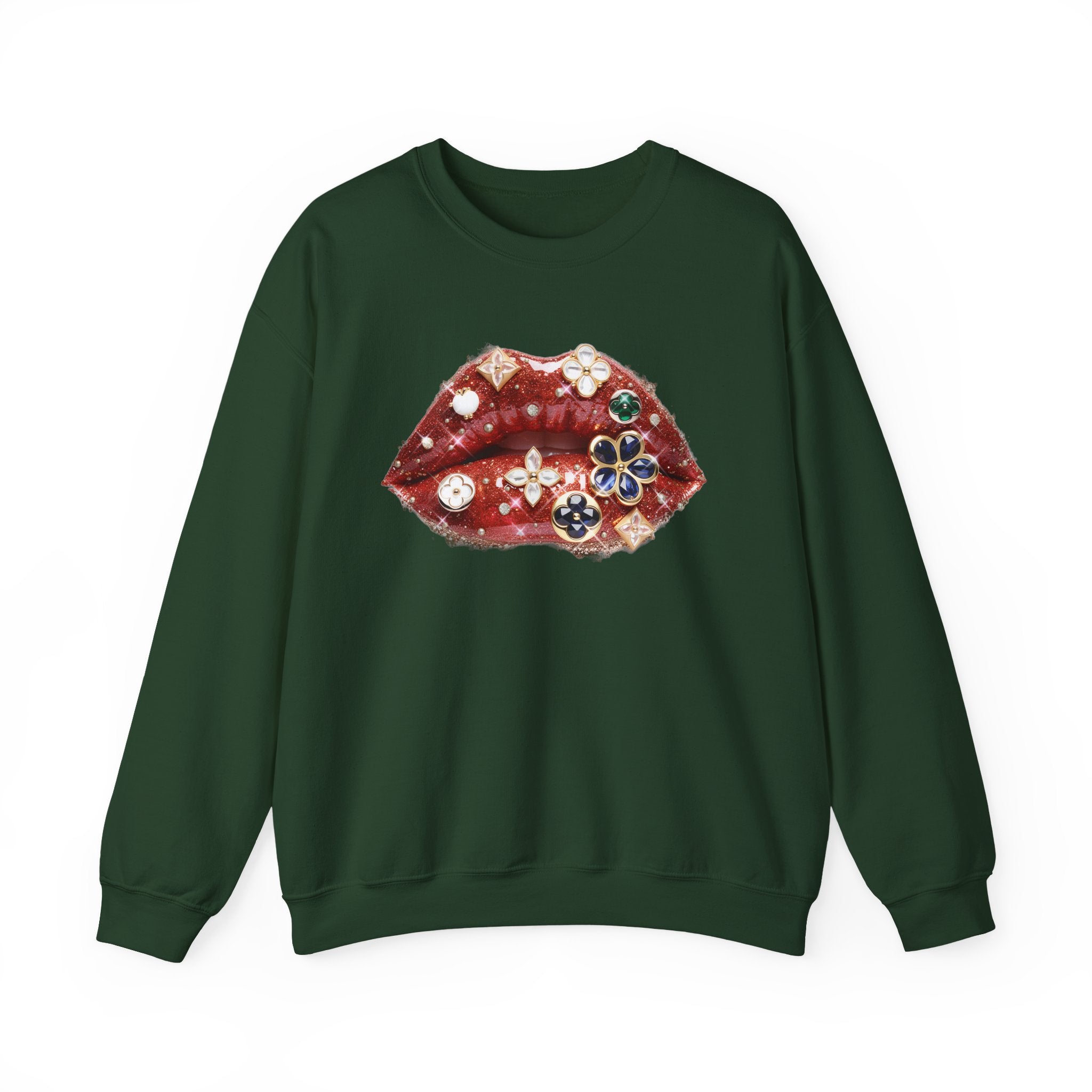 Jeweled Lips Crewneck Sweatshirt - Gildan Brand