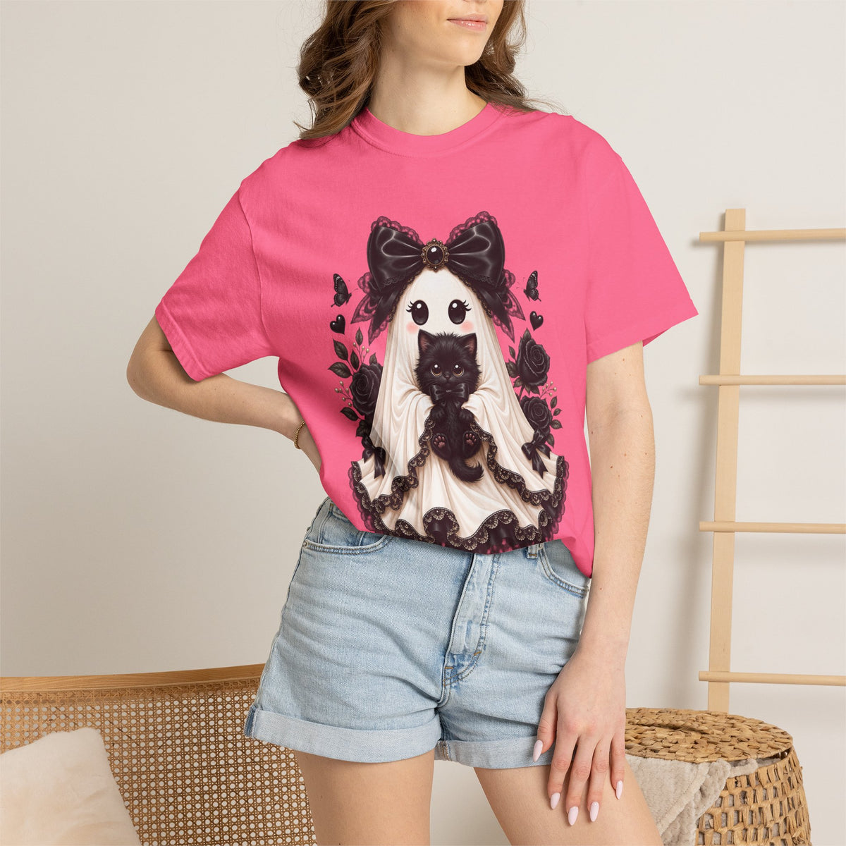 Lace Kitten Ghost Tee - Comfort Colors
