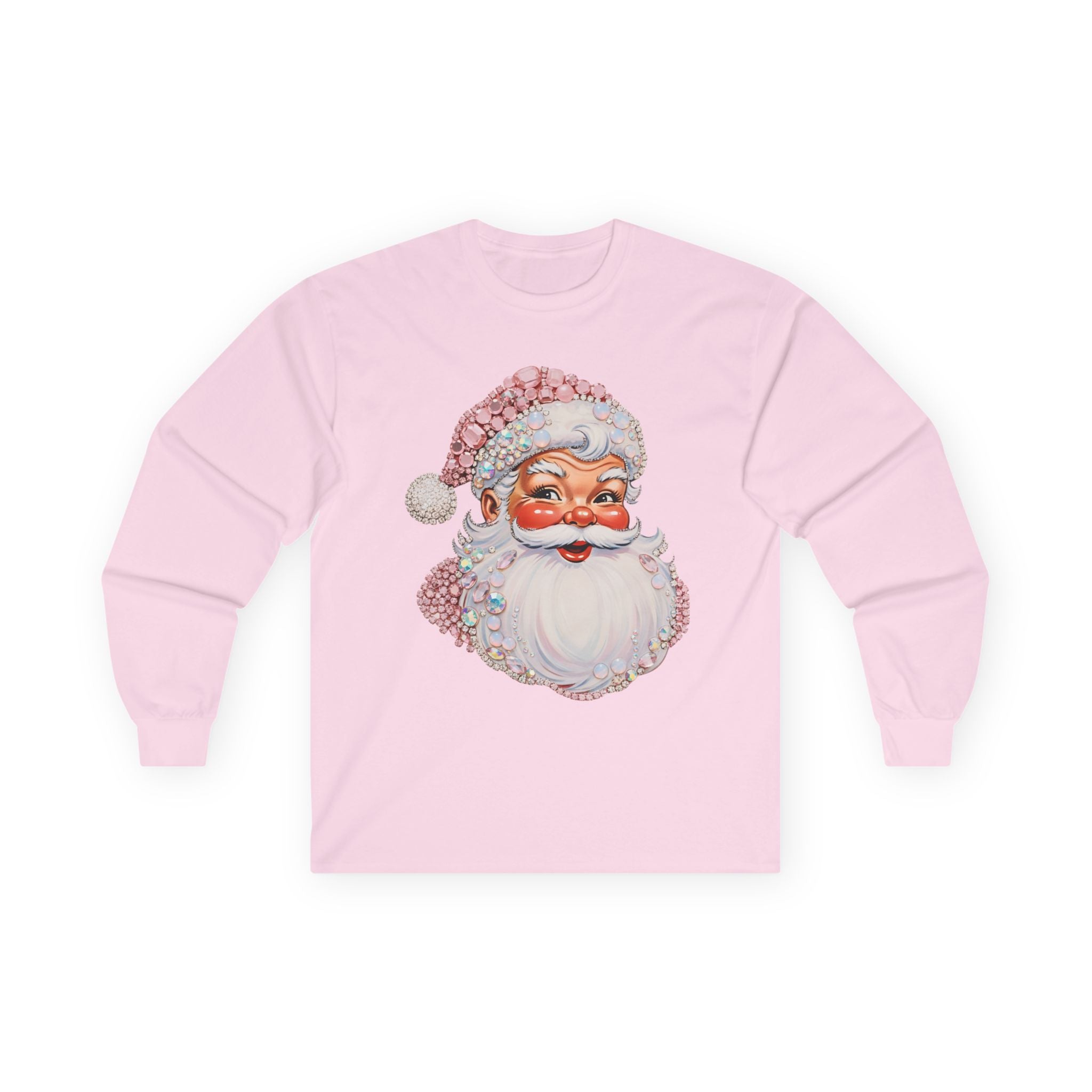 Vintage Bejeweled Santa Long Sleeve Tee — Retro Christmas Holiday Shirt