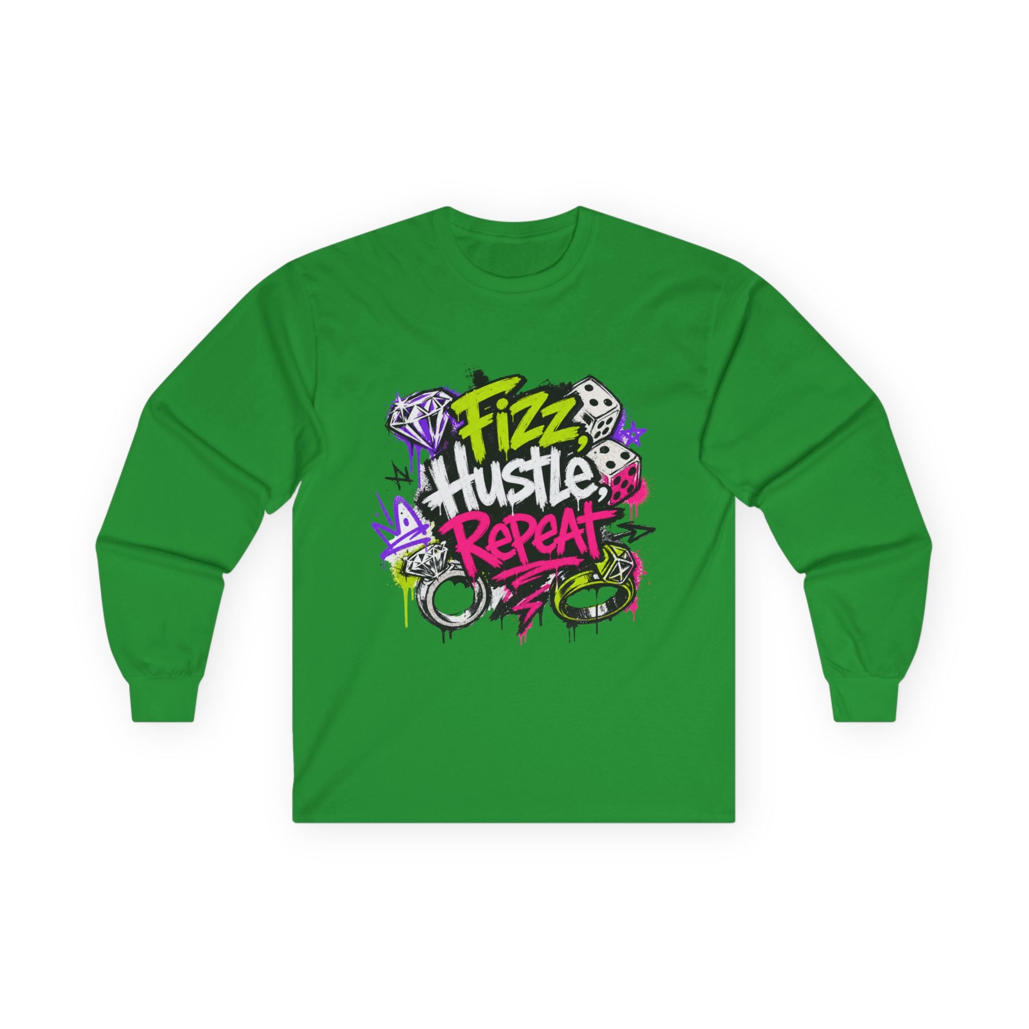 Fizz Hustle Repeat Long Sleeve Tee - Gildan