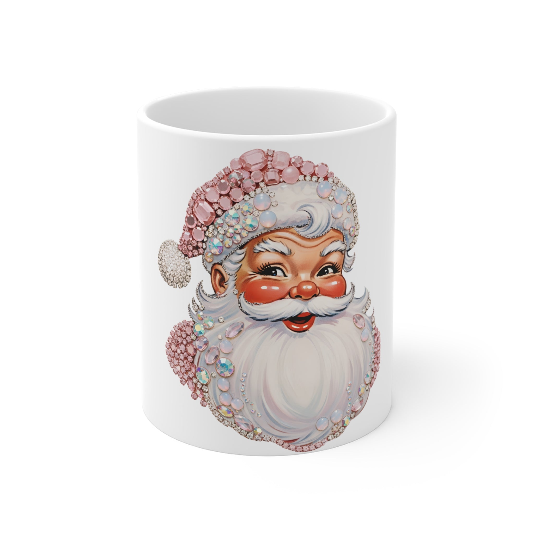 Christmas Santa Mug - Retro Sparkle Pink Santa Face 11oz Coffee Cup