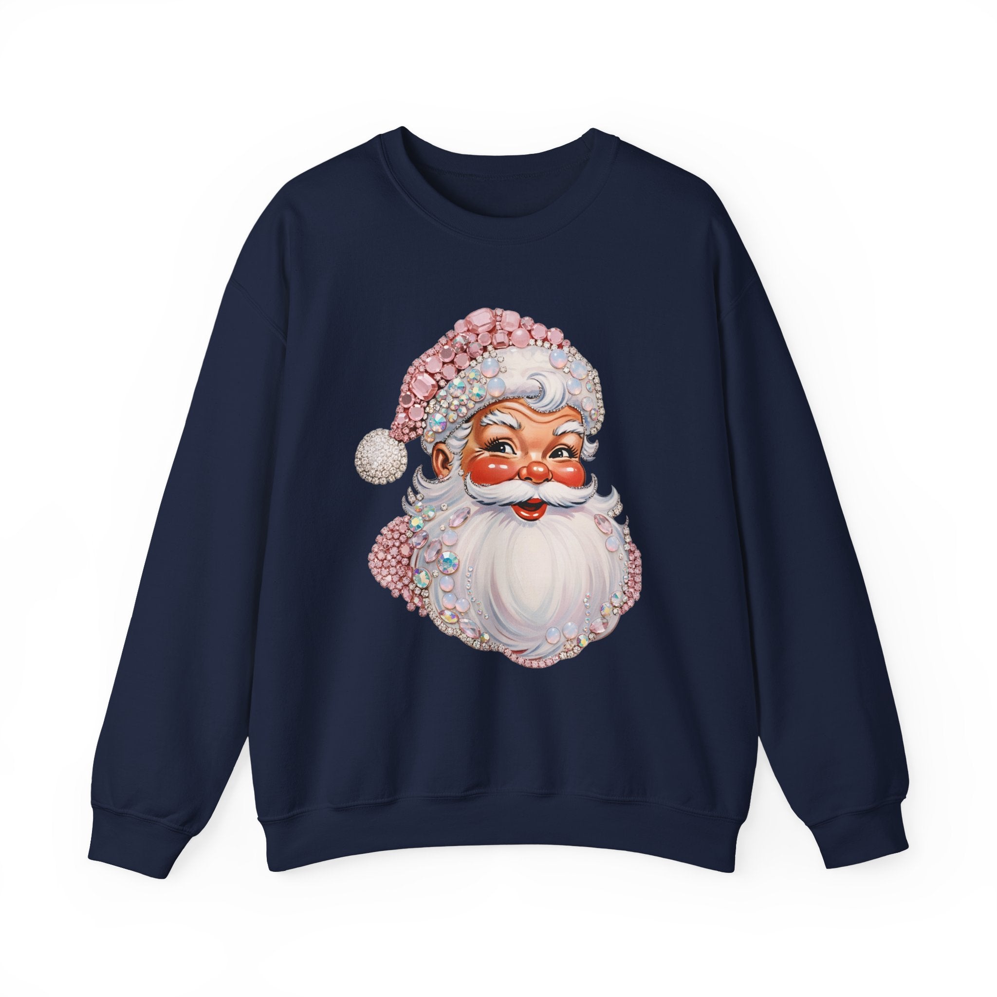 Santa Peeking Crewneck Sweatshirt - Vintage Sparkle Santa Face Holiday Sweater