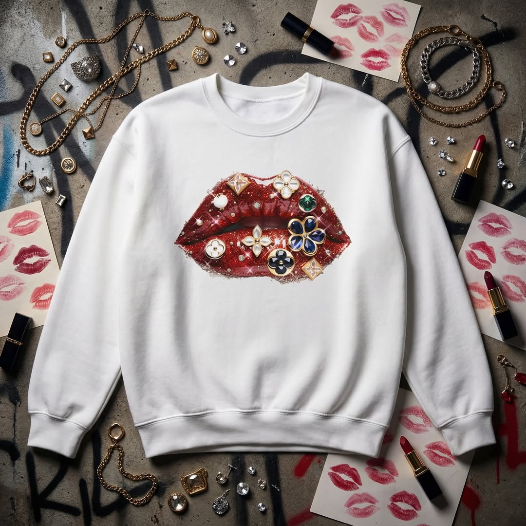 Jeweled Lips Crewneck Sweatshirt - Gildan Brand