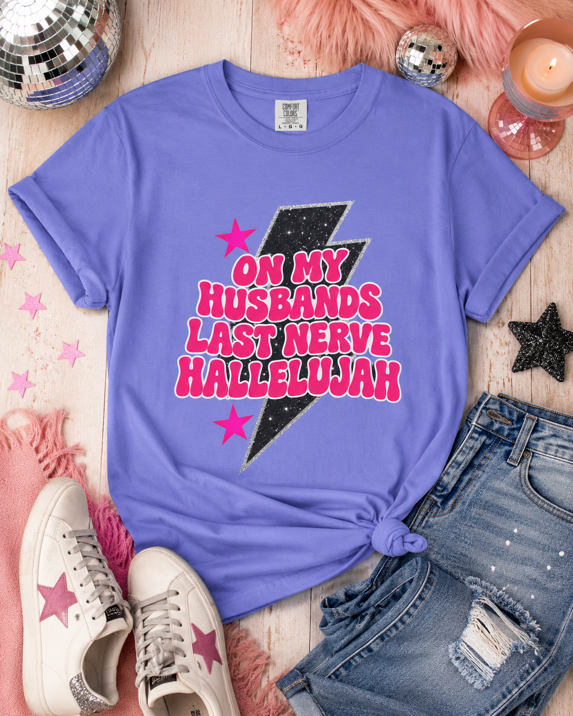 On My Husbands Last Nerve Hallelujah Tee - Comfort Colors