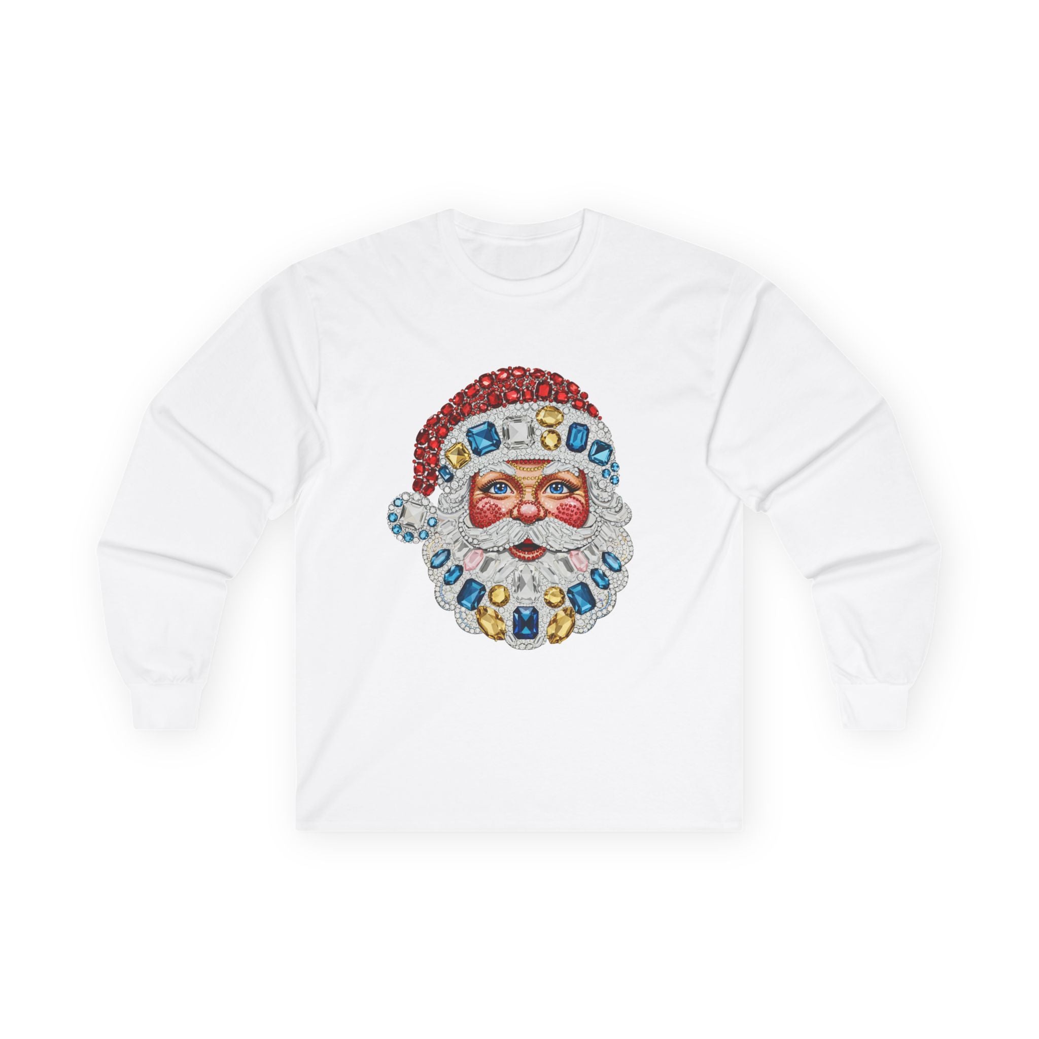 Vintage gemstone Santa Long Sleeve Tee — Retro Christmas Holiday Shirt
