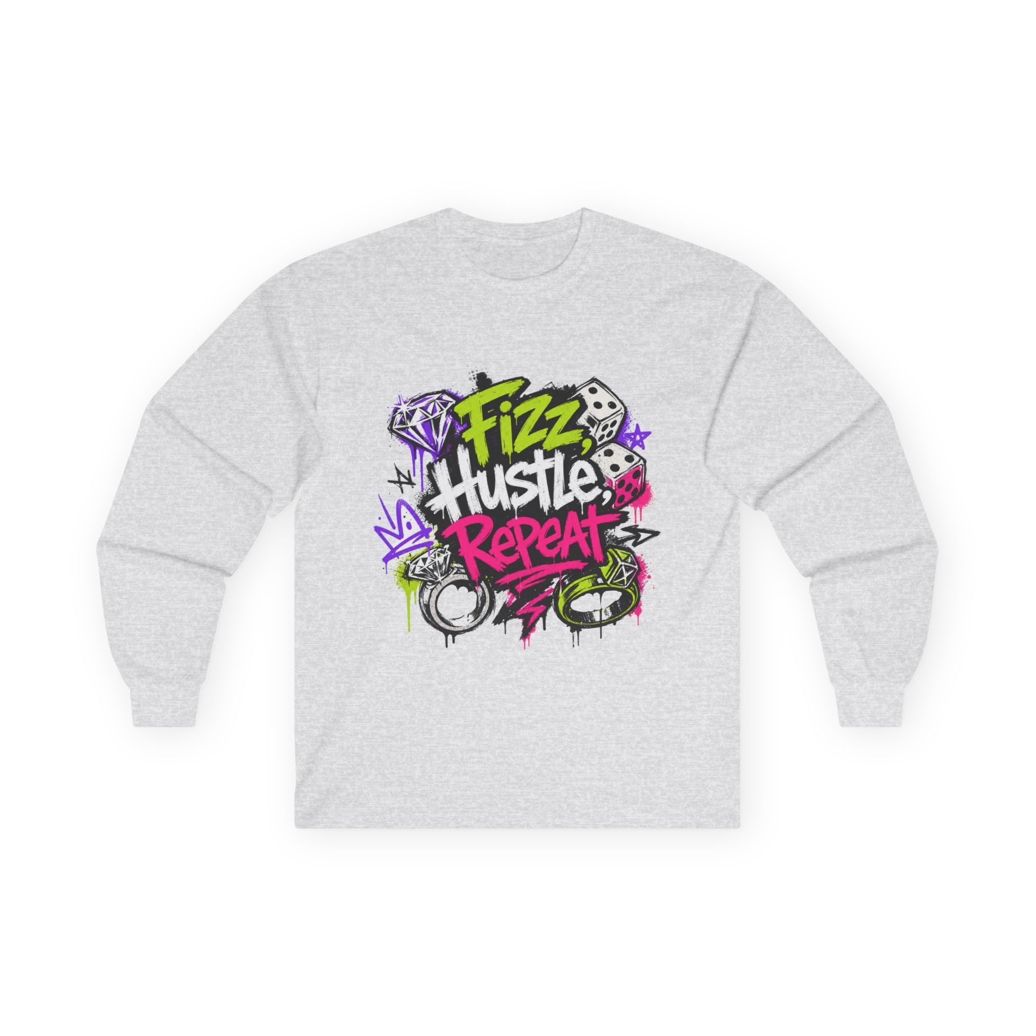 Fizz Hustle Repeat Long Sleeve Tee - Gildan