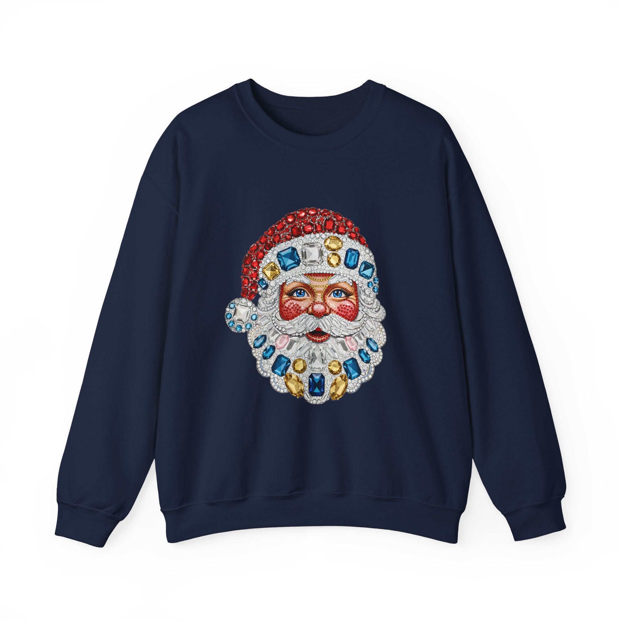Santa Gemstone Crewneck Sweatshirt - Vintage jeweled Santa face Christmas sweater
