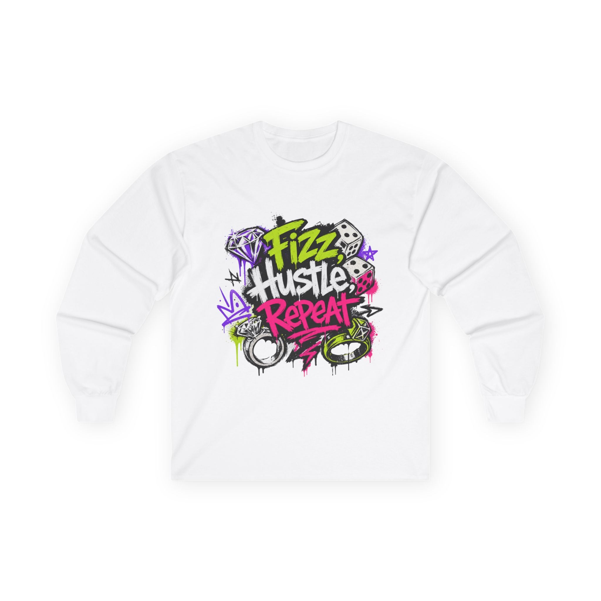 Fizz Hustle Repeat Long Sleeve Tee - Gildan