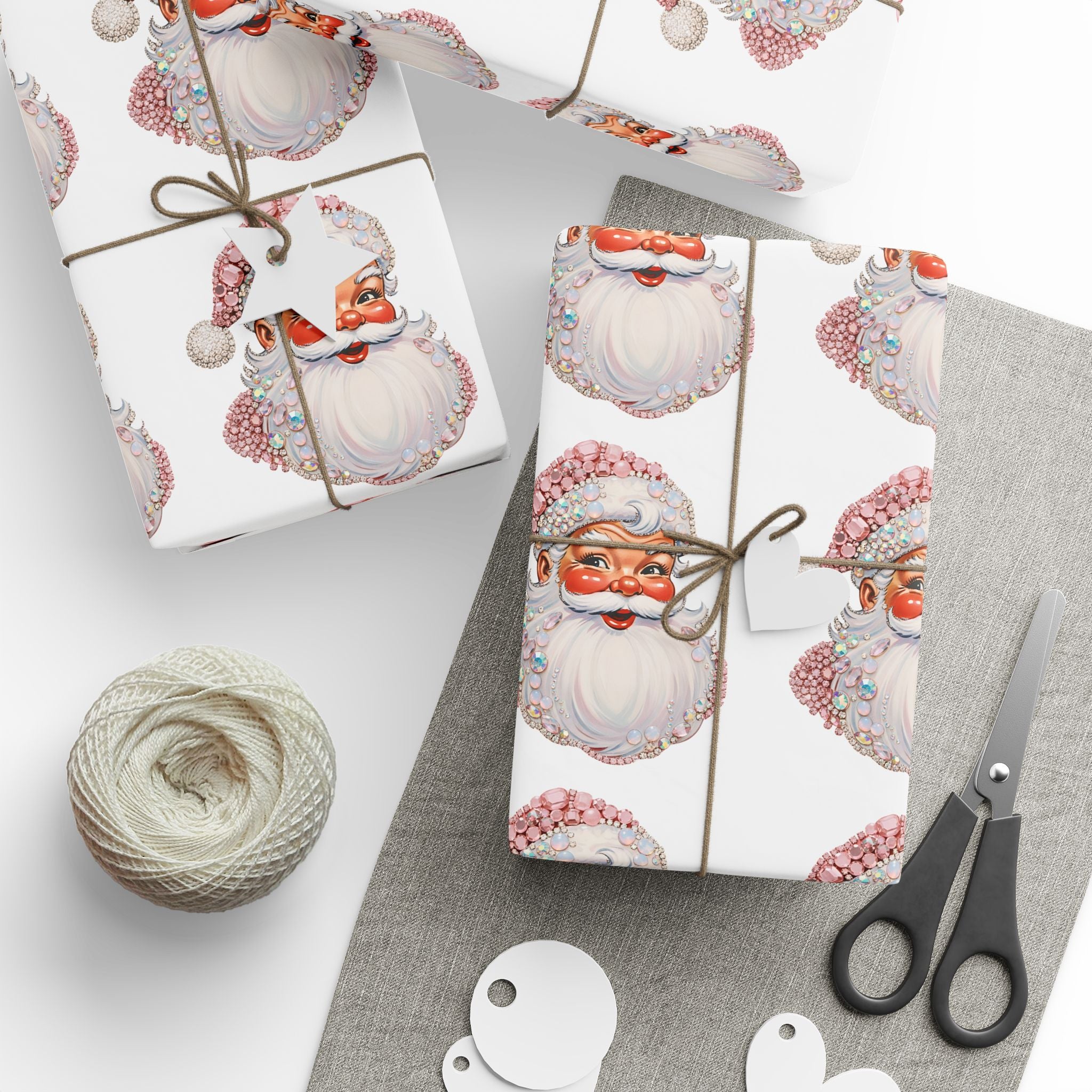 Gemstone Santa Wrapping Paper – Vintage Santa Face Holiday Gift Wrap