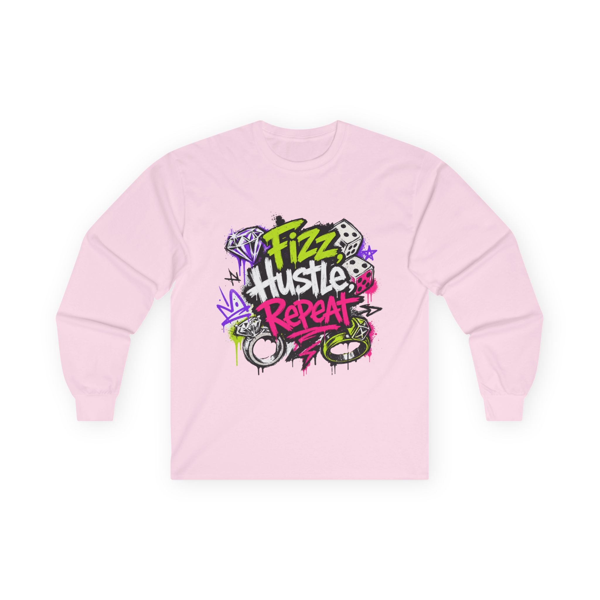 Fizz Hustle Repeat Long Sleeve Tee - Gildan