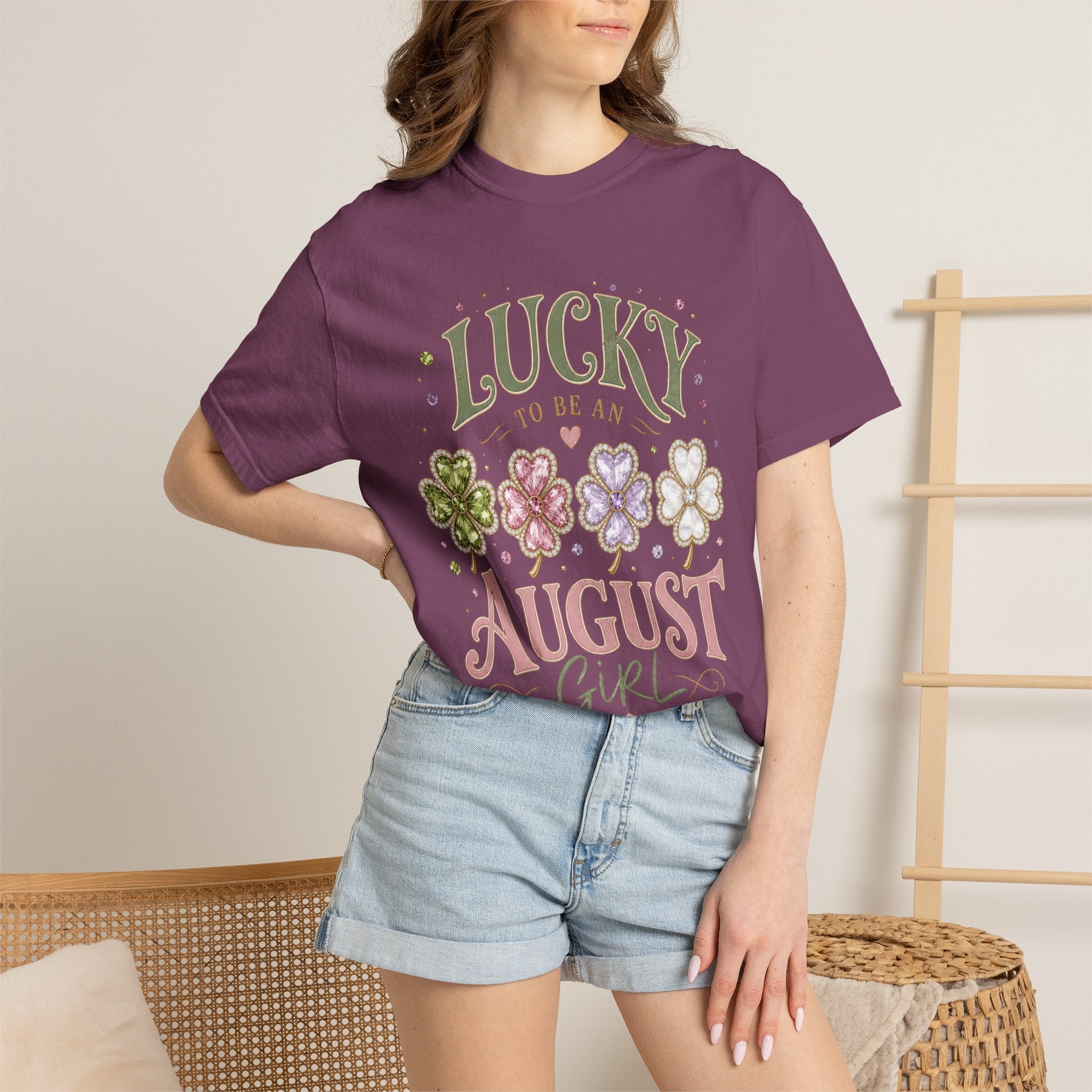 Lucky To Be an August Girl Tee - Comfort Colors
