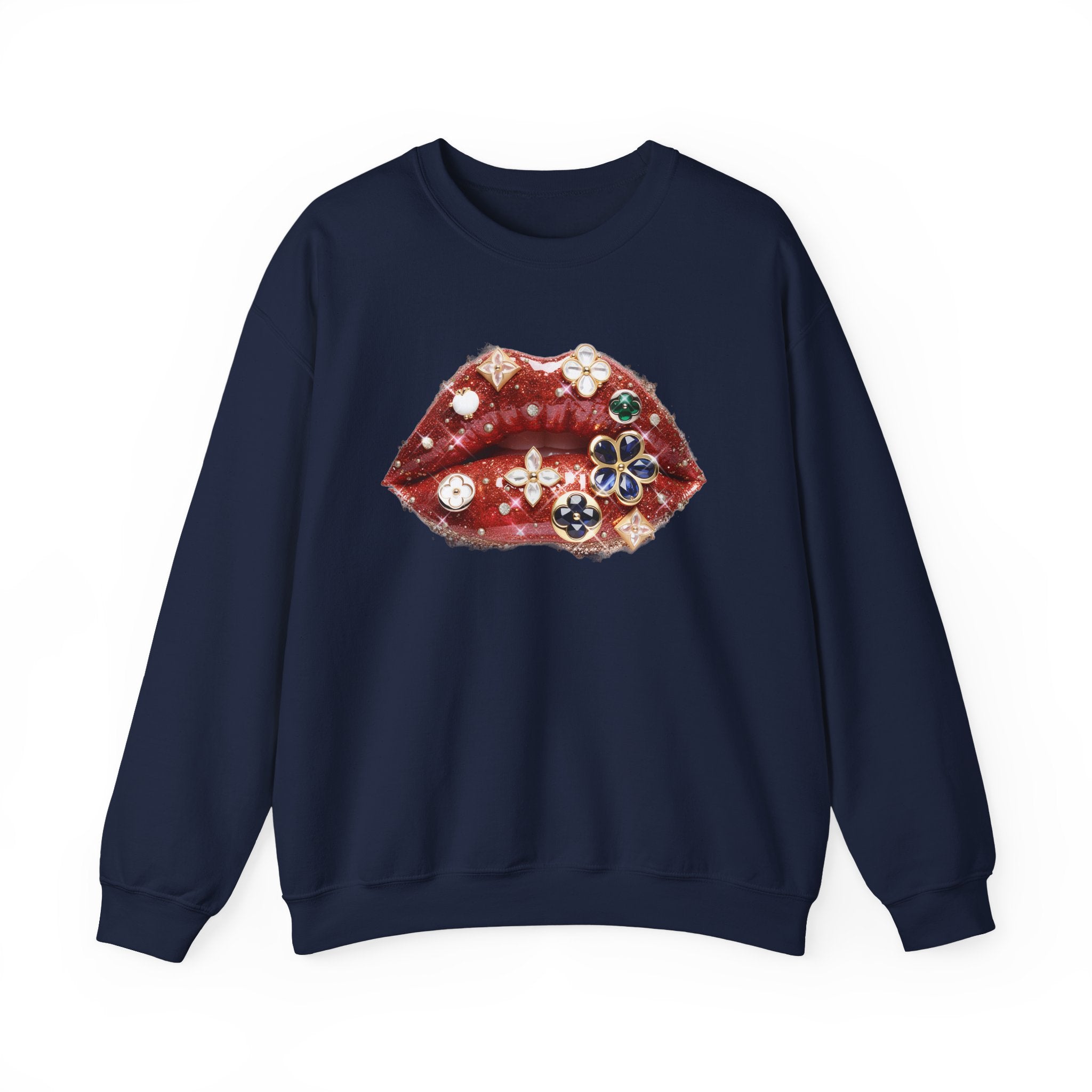 Jeweled Lips Crewneck Sweatshirt - Gildan Brand