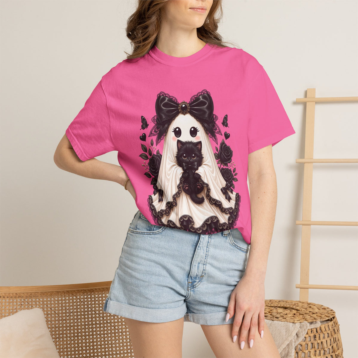 Lace Kitten Ghost Tee - Comfort Colors