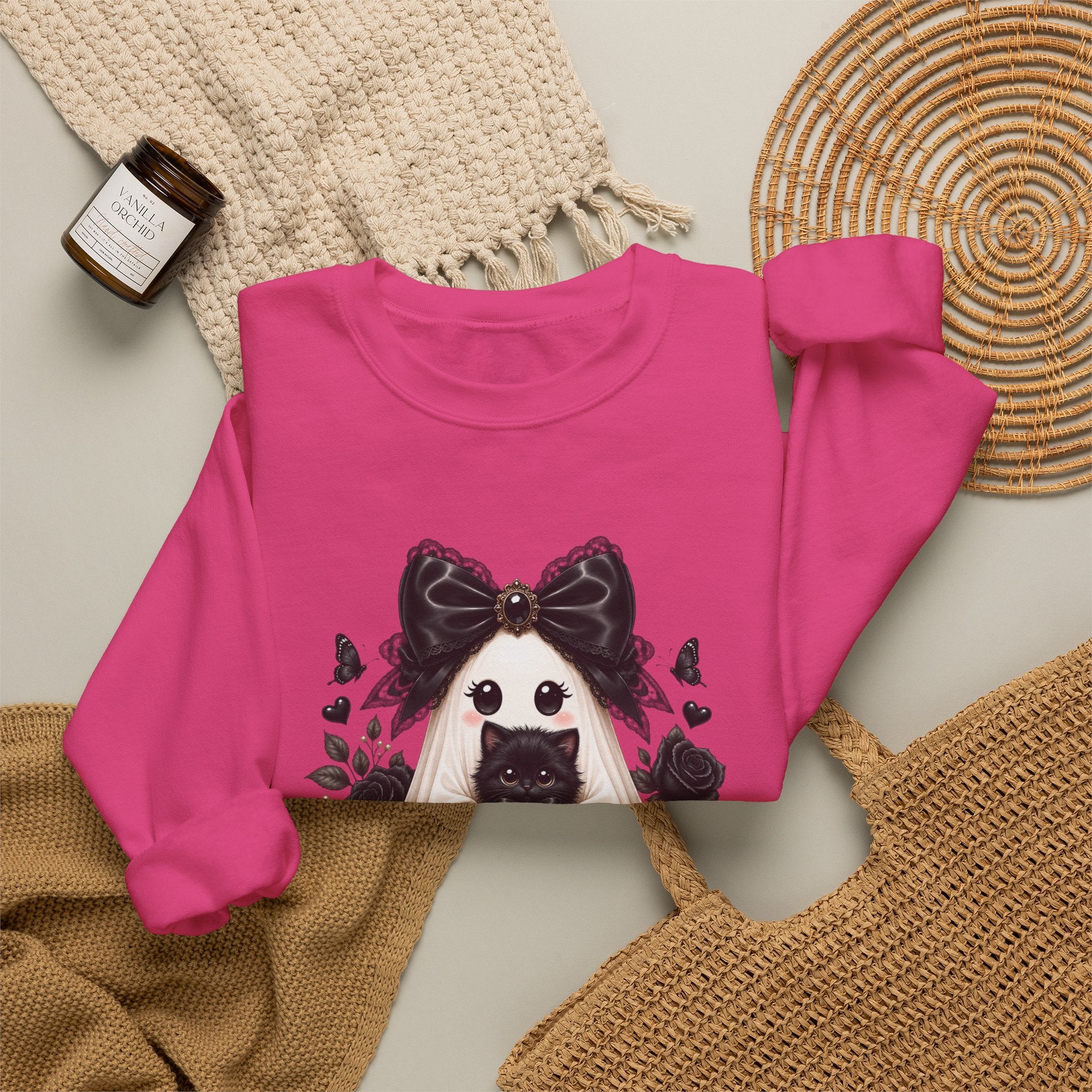 Lace Kitten Ghost Sweatshirt - Gildan