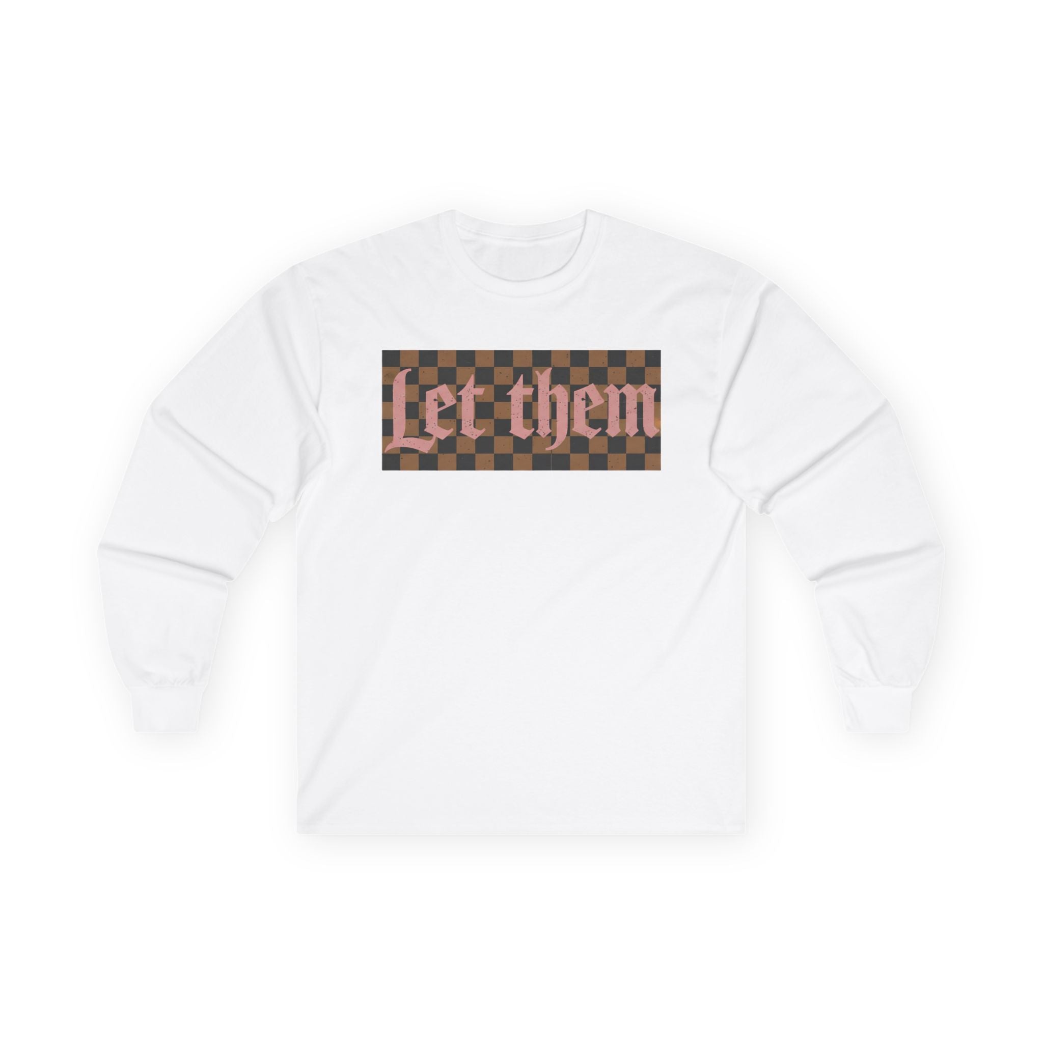 Long Sleeve Tee — 'Let Them' Checkerboard Graphic
